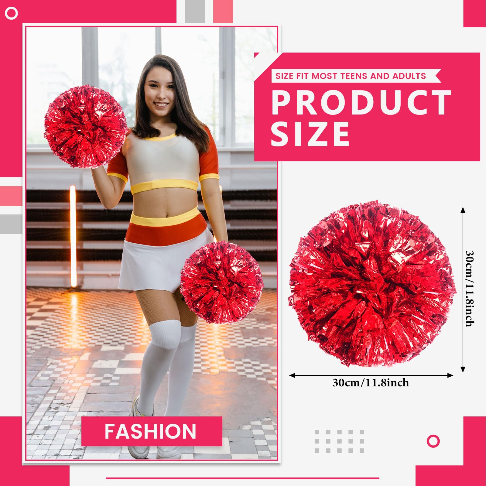 Pompony cheerleaderek, 16 szt. z prostym uchwytem, ręczne pompony drużynowe do drużyny sportowej Cheer Spirit Games, na imprezę taneczną dla dorosłych (czerwone)