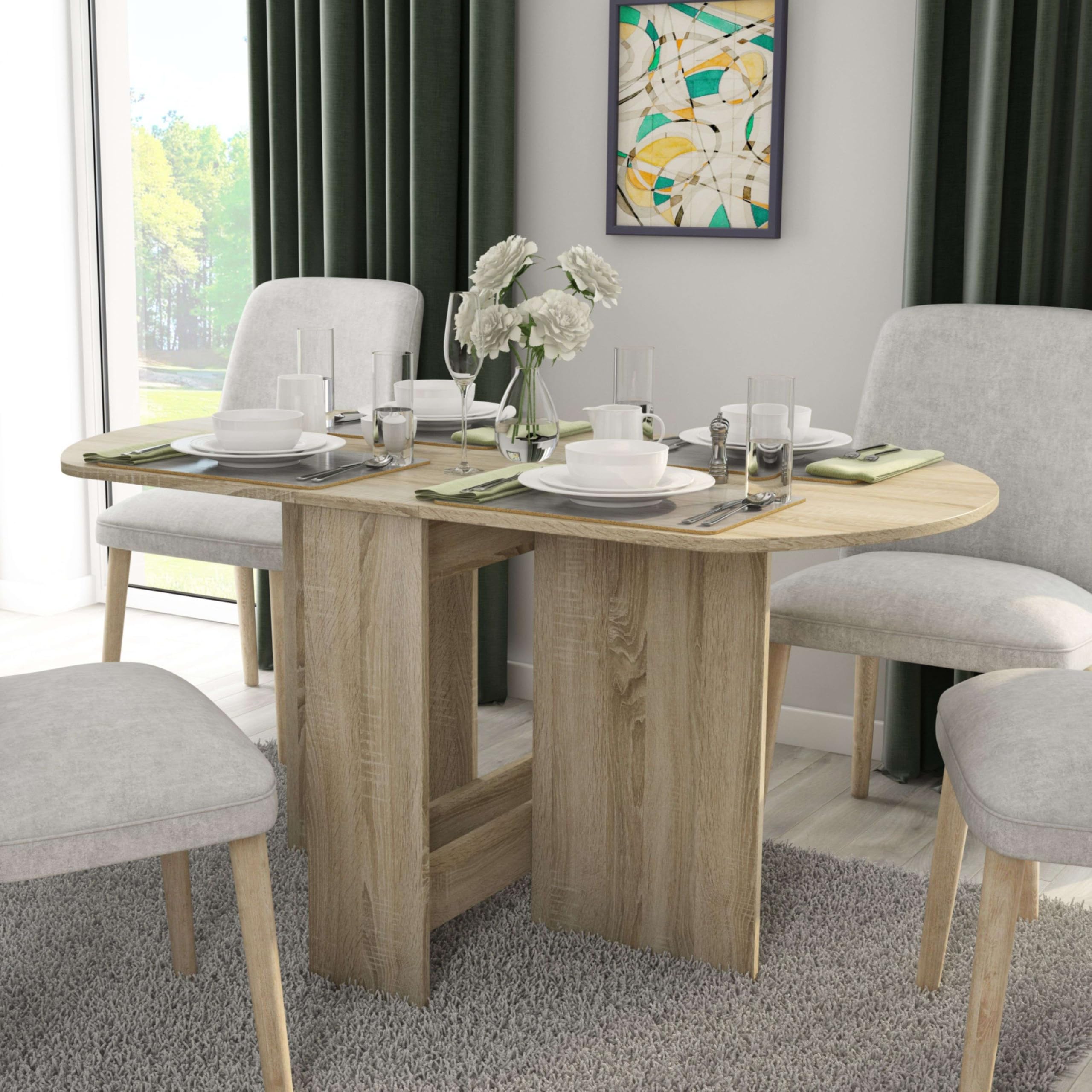Miroytengo Mesa Plegable de Comedor, Mesa de Cocina Redonda Alas Abatibles Sand Roble Sonoma 150x75x80 cm
