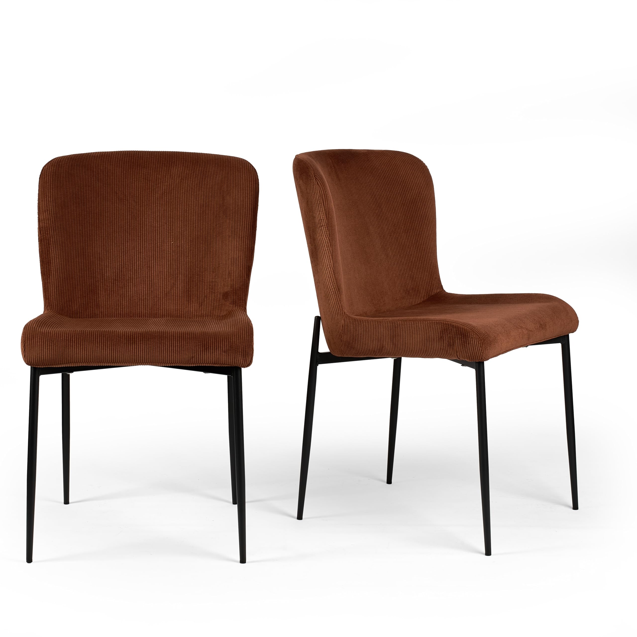 EVRE Freddie Dining Chairs Set of 2 | Upholstered Corduroy Chairs with Dense Foam Cushioning, Sturdy Metal Frame & Stain-Resistant Fabric | Easy-Assembly Chair for Kitchen, Cafe & Dining Room(Brown).