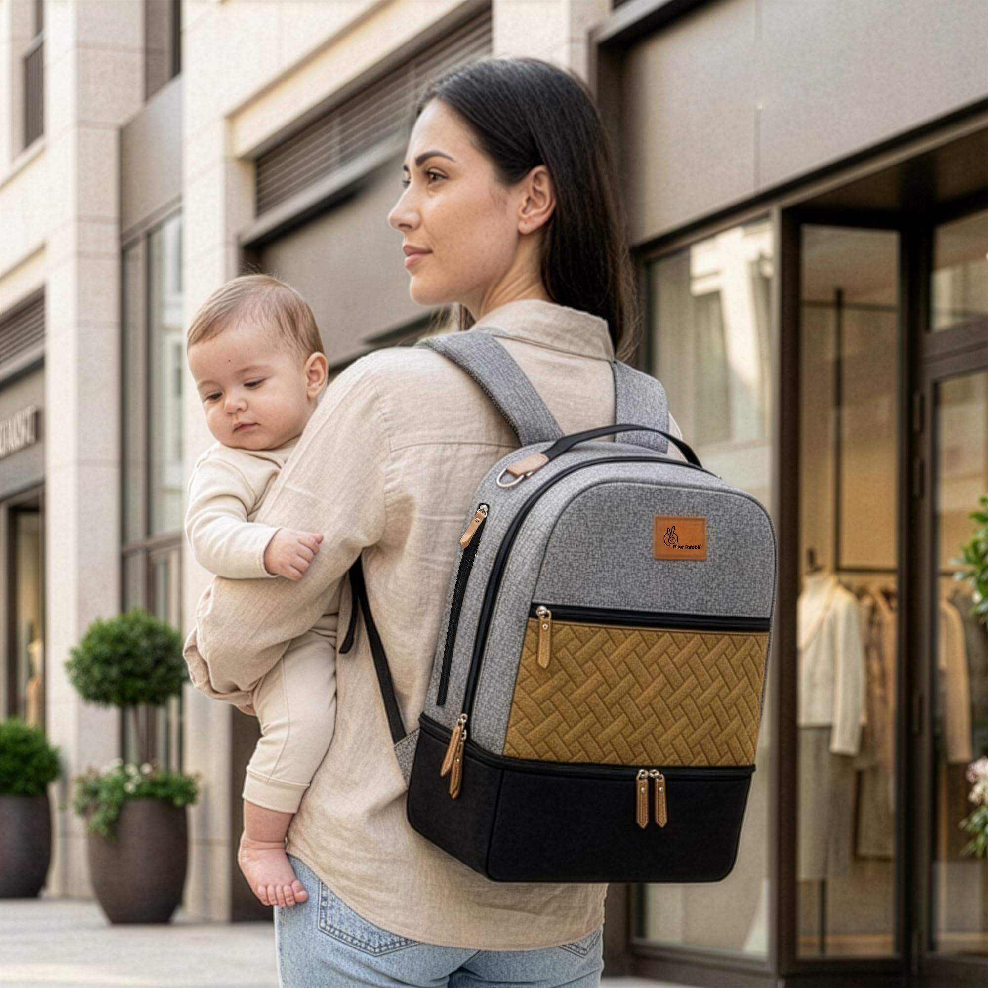 R for Rabbit Caramello Truffle Diaper Bags for Mother, Multipurpose & Large Capacity Stylish Maternity Diaper Backpack for Mom (Black Mustard)-image-20