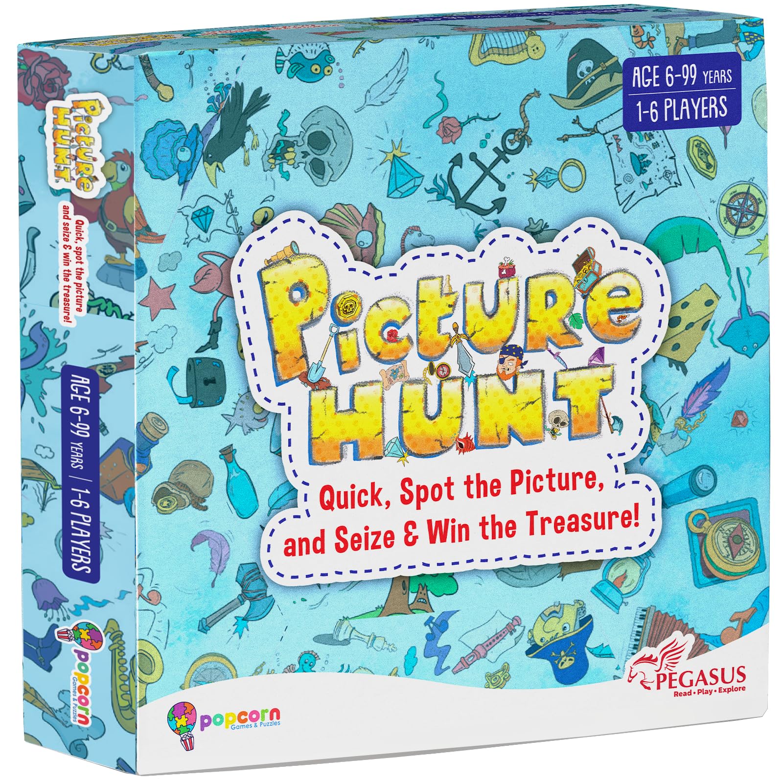Popcorn Board and Card Game for Kids, Teens & Adults, Smart Learning Cards Games for Age 6,7,8,9+ Picture Hunting Family and Friends Play, Creative Activity for Boys and Girls