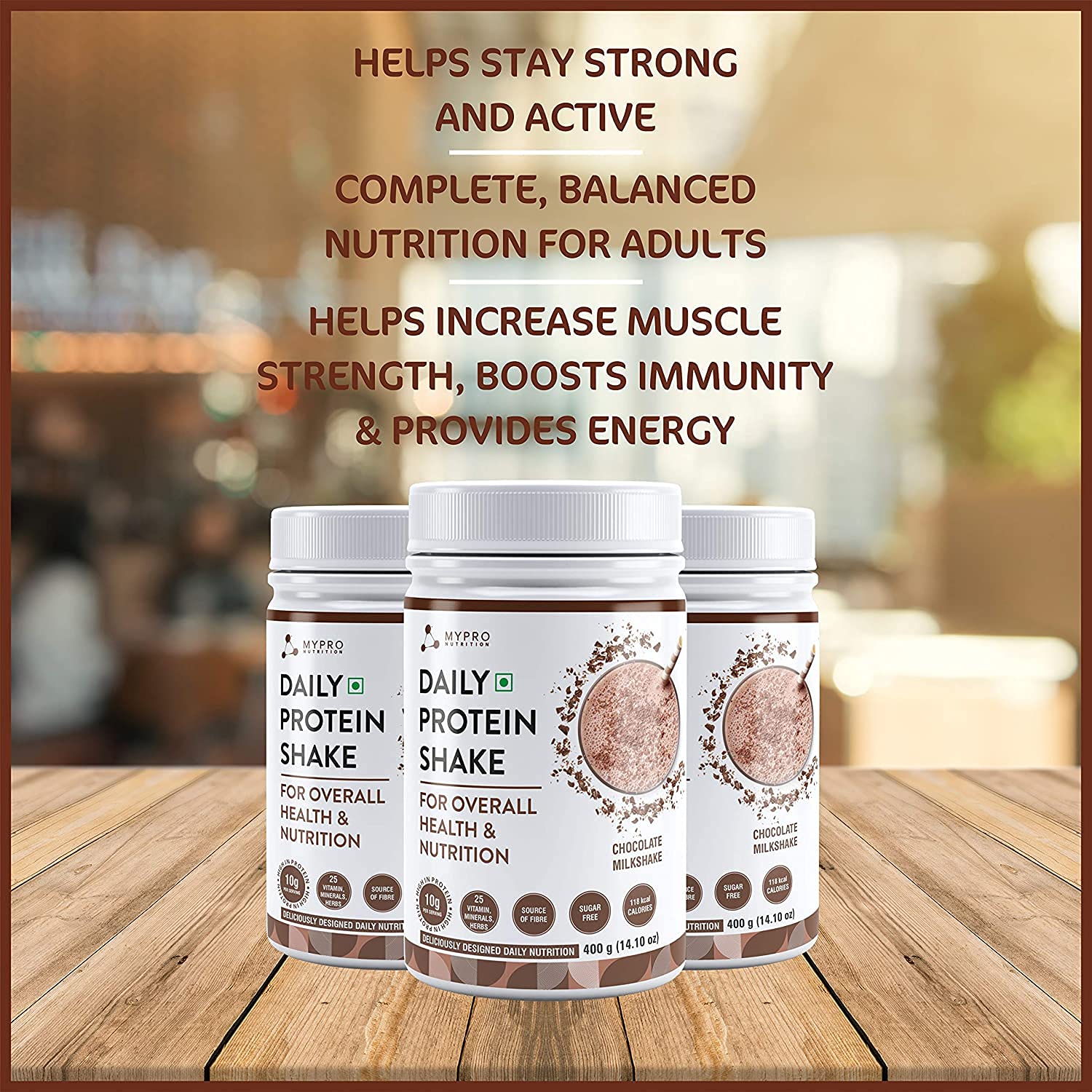 MyPro sports nutrition daily protein shake provides 118 kcal, 25 vitamins, minerals and 7 herbs, energy, men and female chocolate for immunity and bone health support for -800 grams MyPro sports nutrition daily protein shake provides 118 kcal, 25 vitamins, minerals and 7 herbs, energy, men and female chocolate for immunity and bone health support for -800 grams