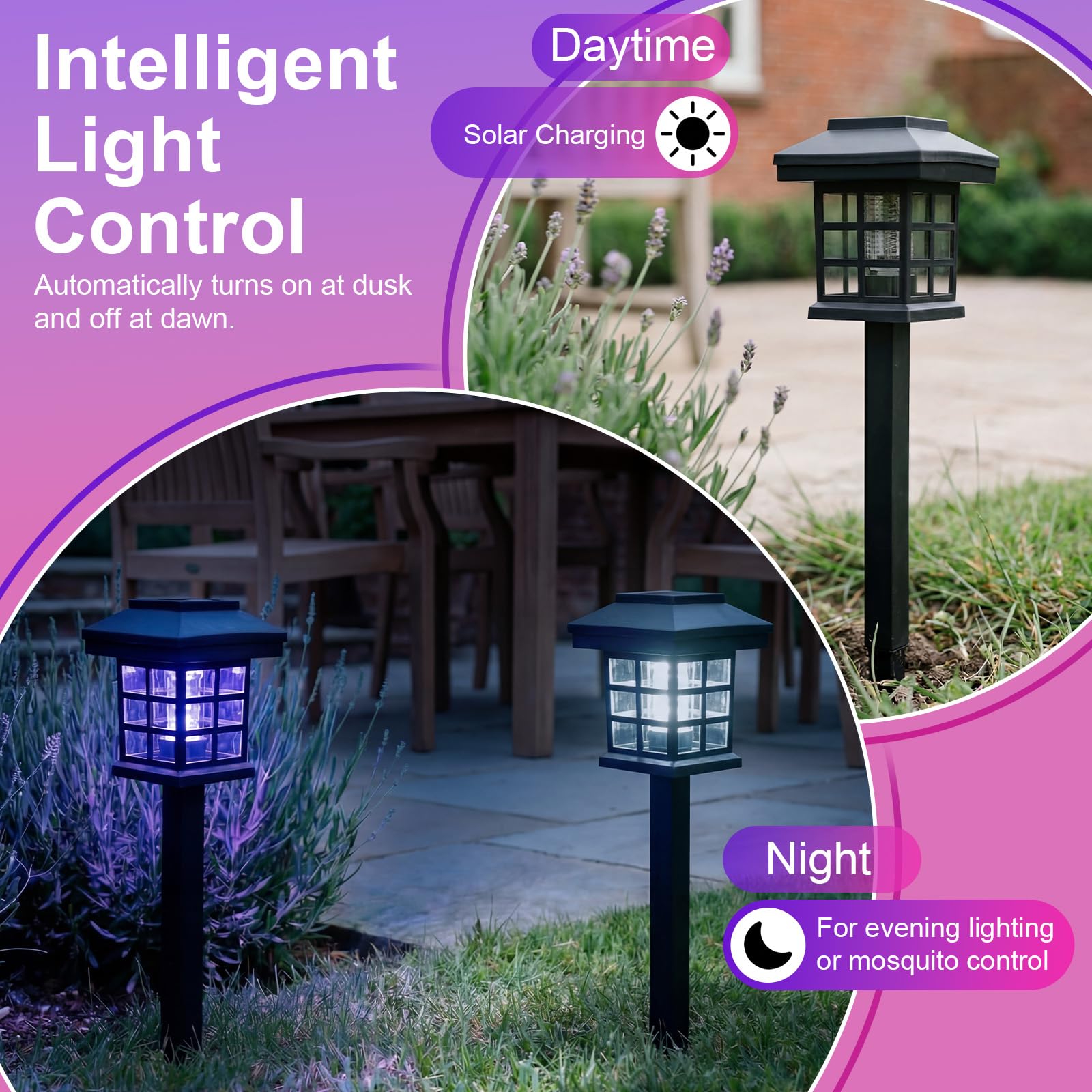 4 Stück Solar Insektenvernichter Outdoor Wasserdicht 2 in 1 Mückenzapper Solarbetriebene Mückenfalle Abwehr Lampe tötet Insekten LED-Lampe mit weiß-violettem Licht für Garten, Terrasse, Hof