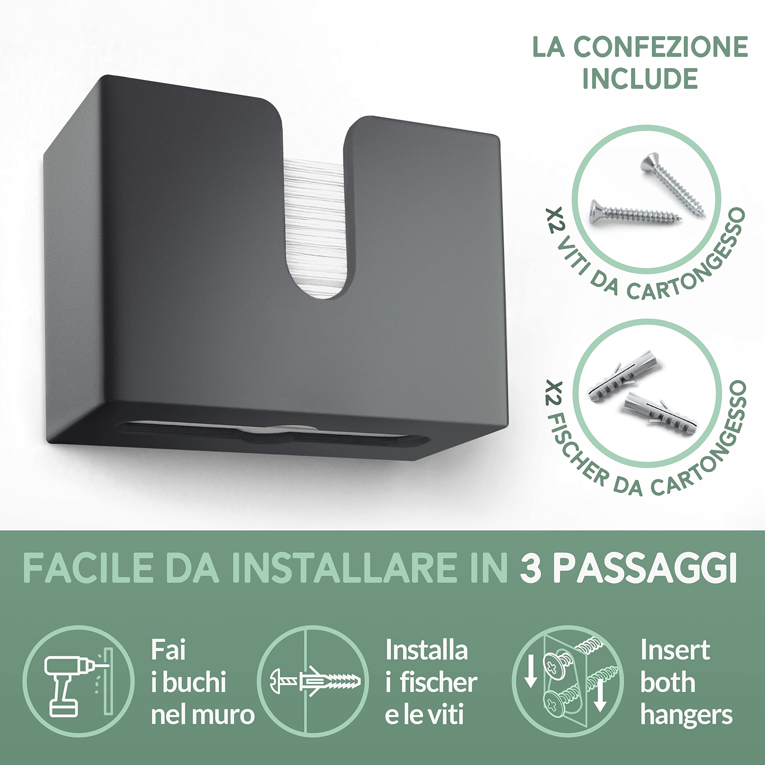 NATURE SUPPLIES Dispenser per Carta Asciugamani in Legno - Porta Salviette da Parete e da Tavolo per Tovaglioli Piegati a C, a Z ed Intercalati (Bamboo Naturale, Standard)(Nero, Top)