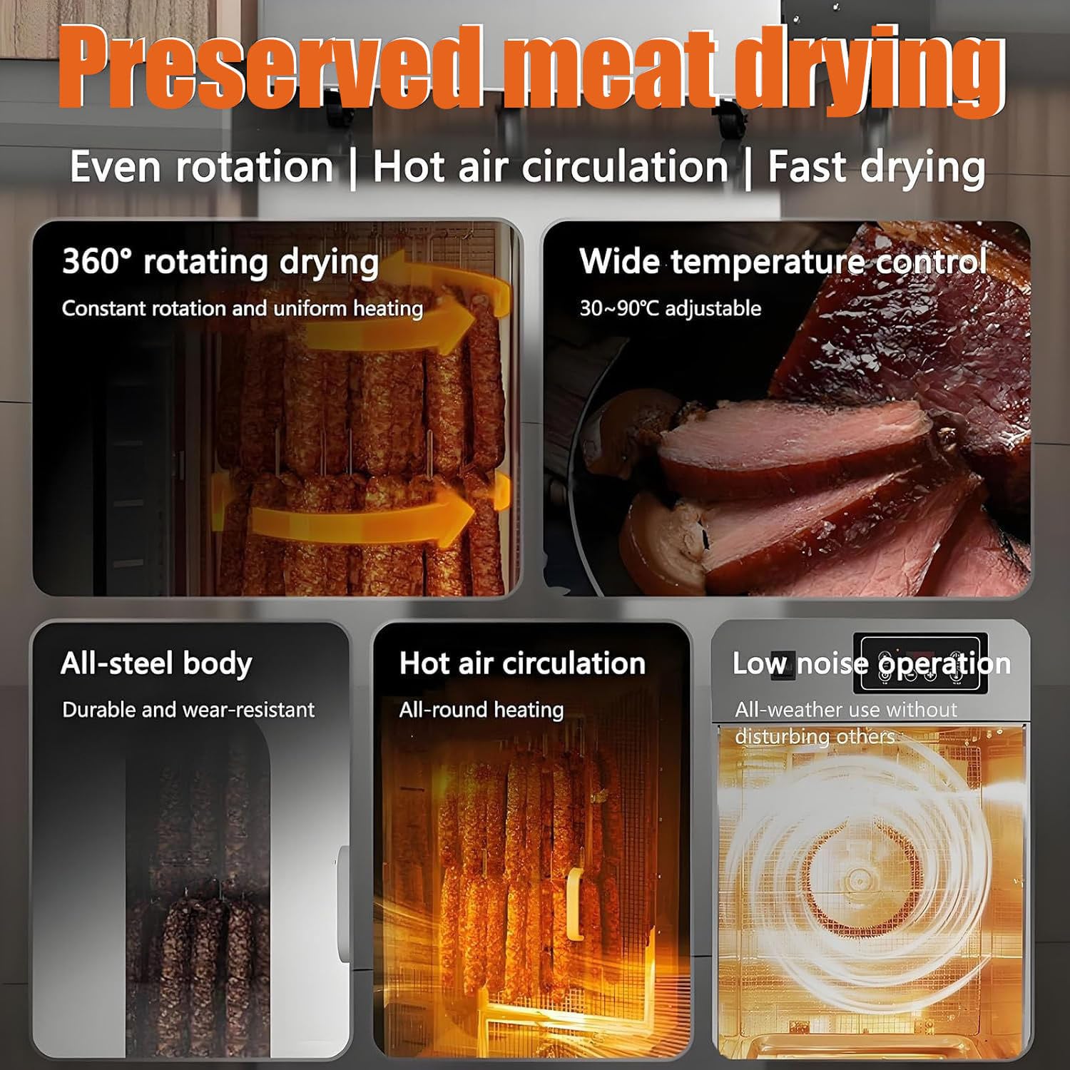 Essiccatore per Alimenti e Scatola per Biltong da 800 W, Armadio per Essiccazione in Acciaio Inossidabile, essiccatore per Alimenti per Carne secca con Controllo Digitale