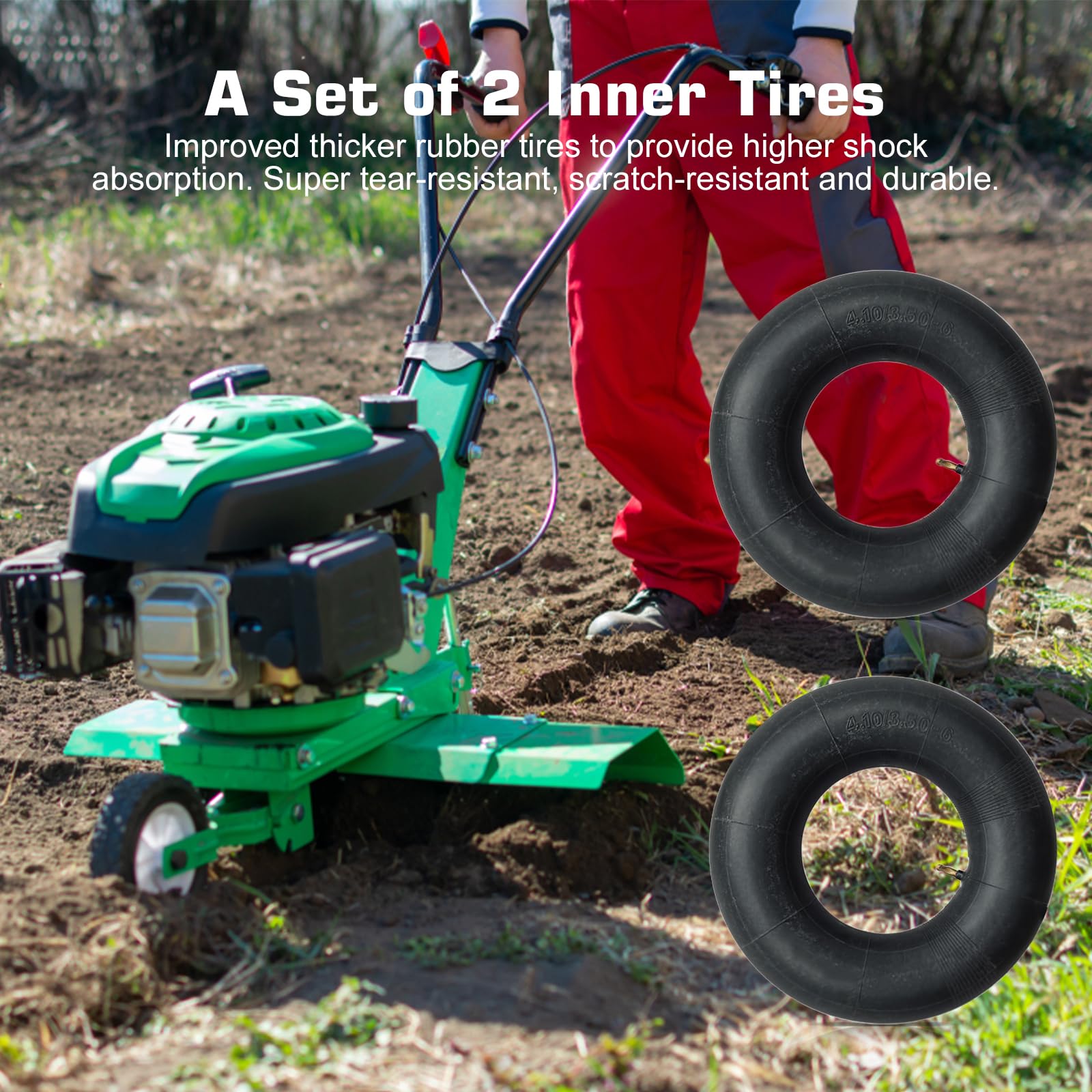 Camera D'Aria Per Carriola 4.10/3.50-6 | 2 Pezzi | Gomma Resistente | Valvola Curva | Per Carrelli E Trattori - Foto 12