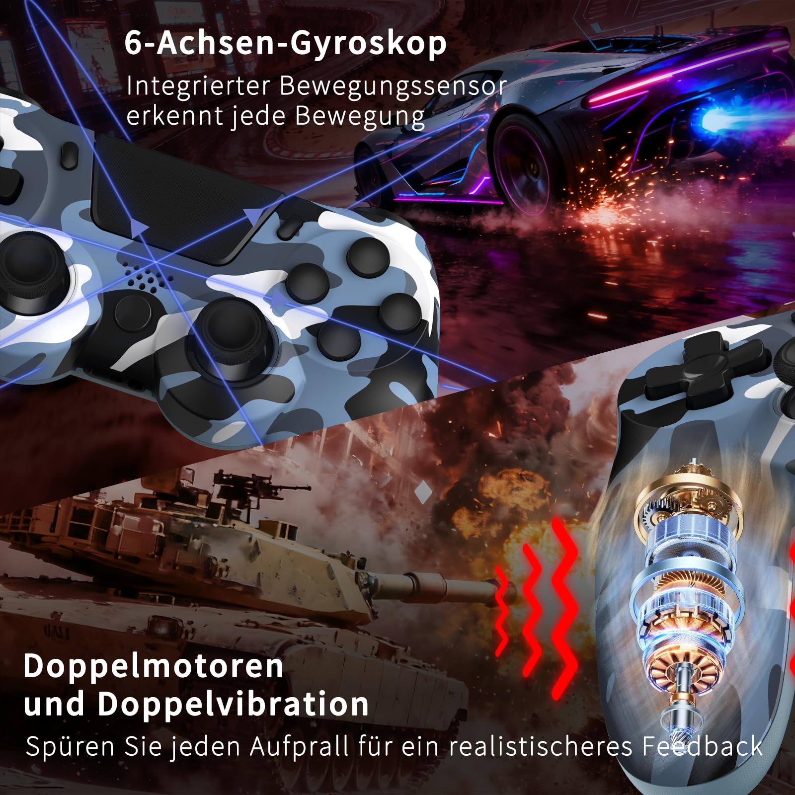 ancihdgm Wireless Controller for PS4, Game Controller kompatibel mit PS4/Pro/Slim/PC/PS3/Android/IOS Gamepad mit Dual Vibration/6-Achsen-Gyro-Sensor/Touchpanel/Kopfhörerbuchse
