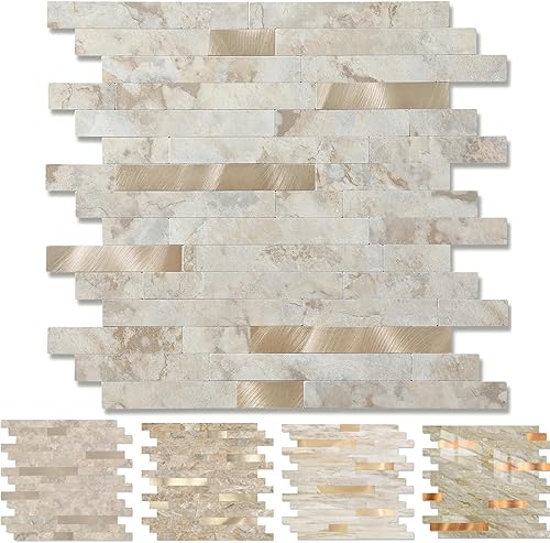 Miniatura 1 de Yipscazo 10 hojas de azulejos de metal de piedra para despegar y pegar, para pegar en azulejos para cocina, baño, lavandería, cámper, chimenea (12 x