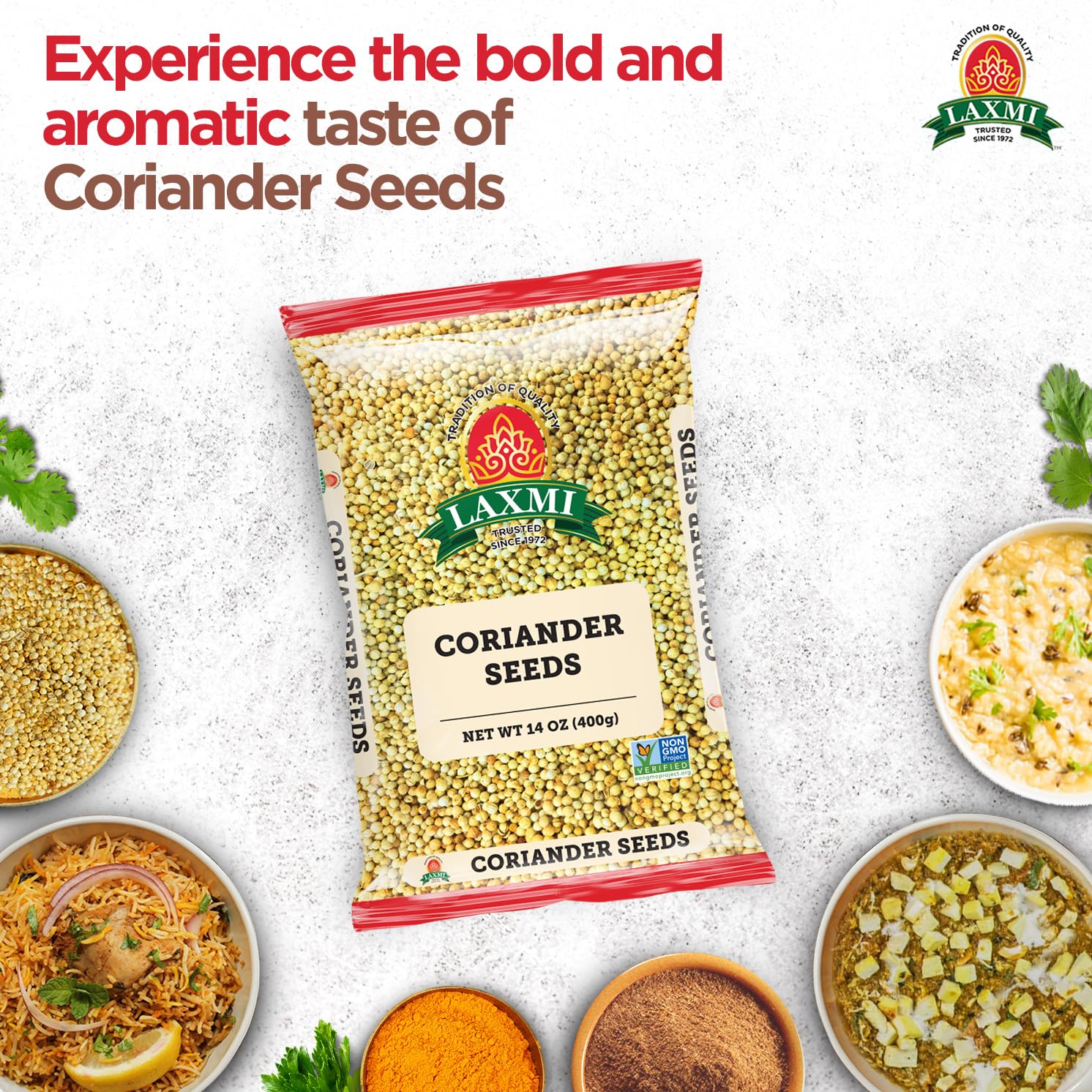 Laxmi Coriander Seeds, Whole 400gms (14oz) | Pure, premium quality and high value Coriander | Natural Coriander Seeds | Non-GMO certified |
