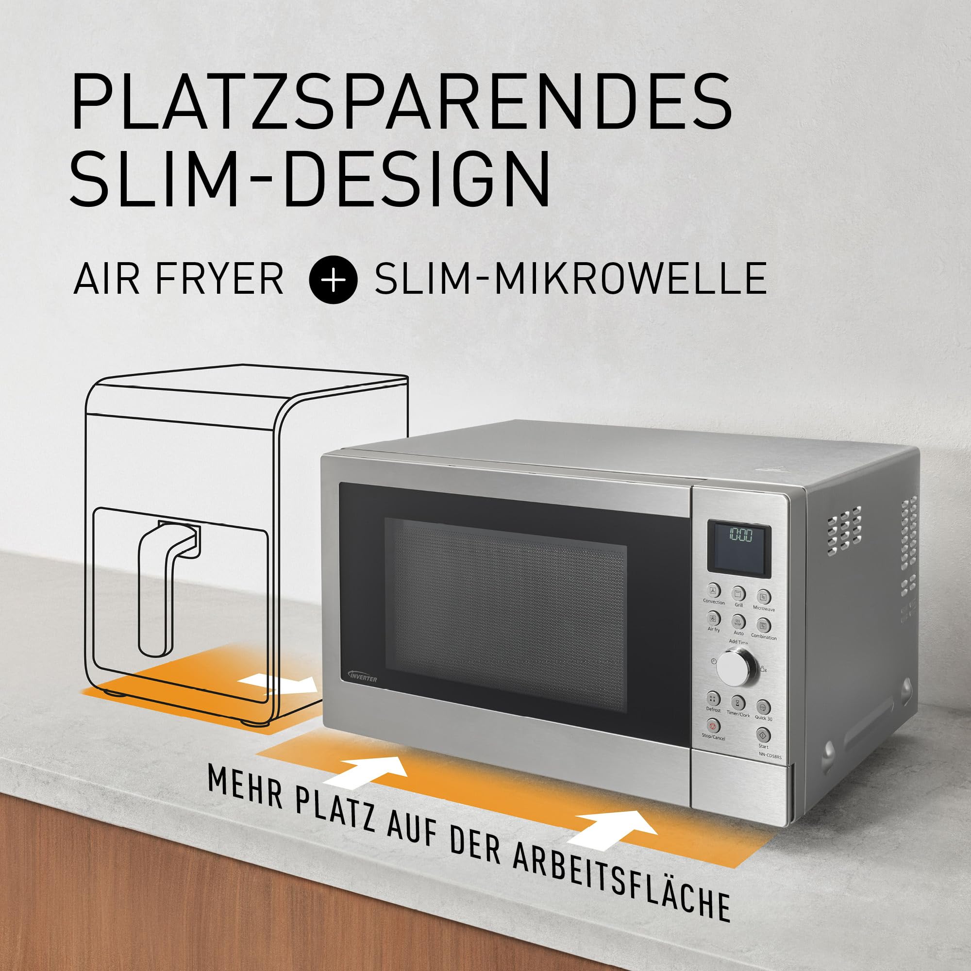 Panasonic NN-CD58RSEPG 27L 4-in-1 Kombi-Mikrowelle mit Airfryer-Funktion 1000W Inverter 1300W Grill Edelstahl