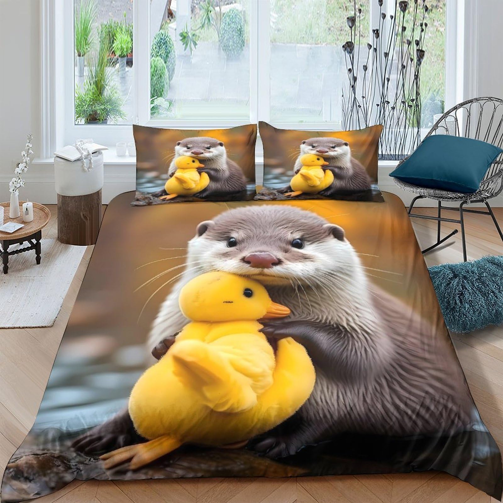 XFKLYNVCJ 3D Printed cute otter Comforter Cover Brushed Microfiber animal plush toy style Bedding Cover Lightweight Easy Care for Housewarming Gift New Homeowners Bedding Use Single（135x200cm）