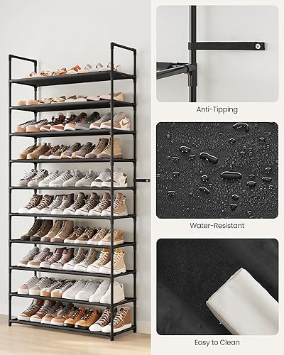 Miniatura 7 de SONGMICS Zapatero, estante de zapatos de 10 niveles, organizador de almacenamiento de zapatos, 11 x 32.7 x 68 pulgadas, marco de metal, estantes de