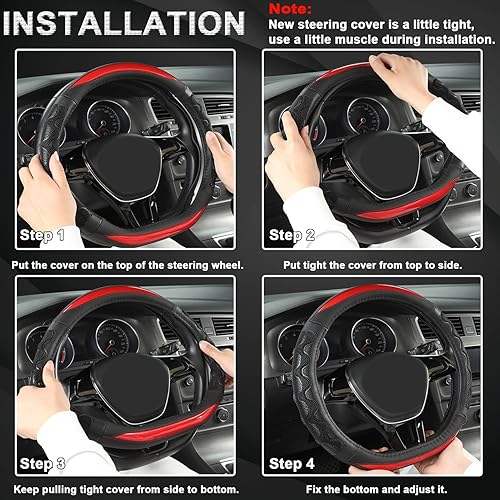 Miniatura 4 de Funda para volante GIANT PANDA para Nissan Altima Rogue - Funda para volante de automóvil GIANT PANDA para Nissan en forma de D (Rojo-Forma D)