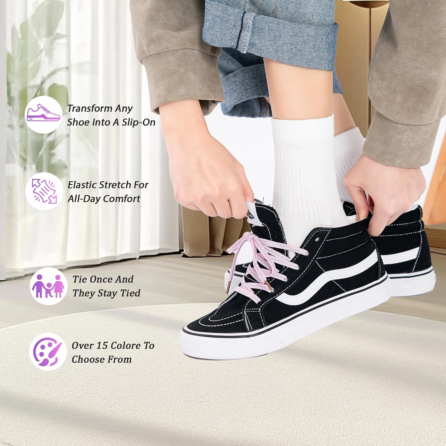 Flat Elastic Shoelaces - Multiple Sizes for Sneakers, Casual Shoes, Boots, and All Lace-Up Footwear image 3