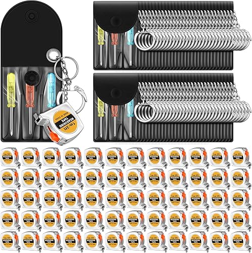 Jutom Juego de 120 llaveros con mini destornillador, cinta métrica, regalos a granel retráctiles para adultos y hombres, herramienta de Navidad, disponible en Yaxa Peru