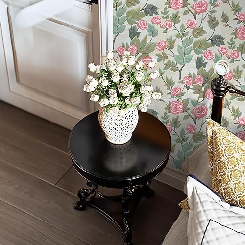 Miniatura 4 de Dimoon Papel tapiz floral de 236 x 16.1 pulgadas, papel de contacto con hojas verdes, flores rosadas, grueso, impermeable, autoadhesivo, papel tapiz