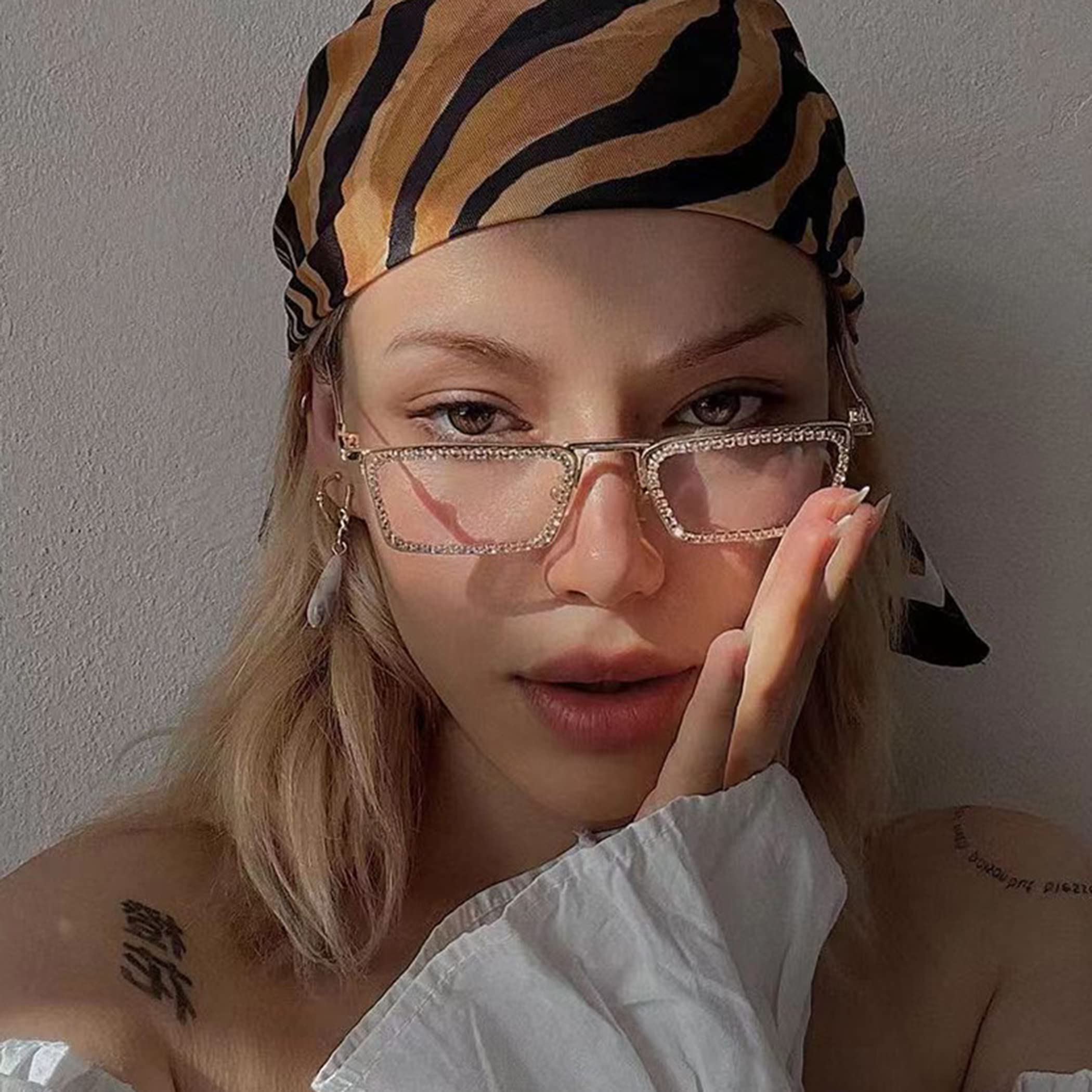 Retro Frame Square Bling Rhinestone Punk Sparkling Crystal Reading Glasses For Women Blue Light Blocking Readers (silver, 1.75, multiplier_x)