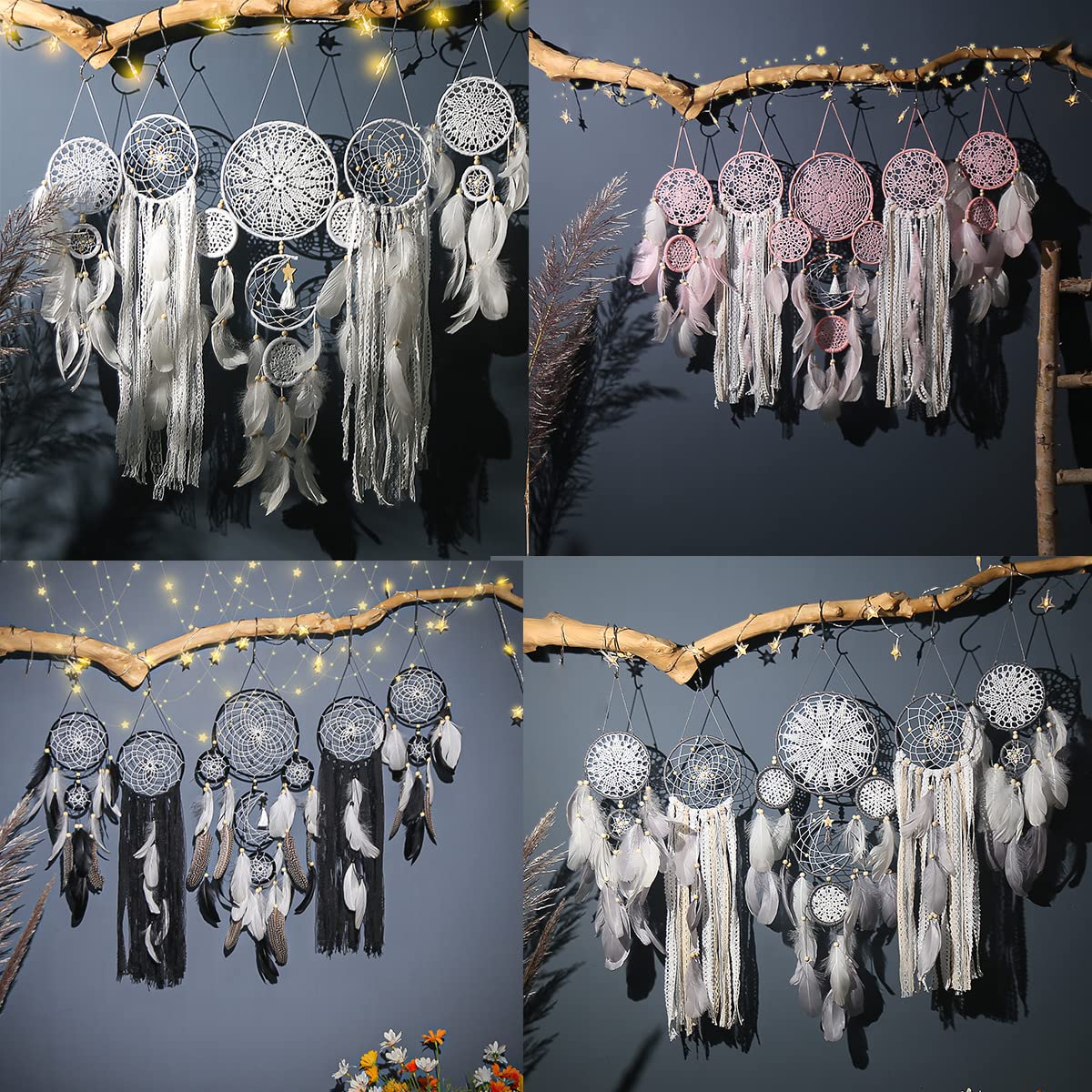 5er Set Mädchen Dreamcatcher, Feder Traumfänger, Handgemachte Dream Catcher für Kinder Mädchen Zimmerdekoration und Kreatives Wandbehang Geschenk (weiß)