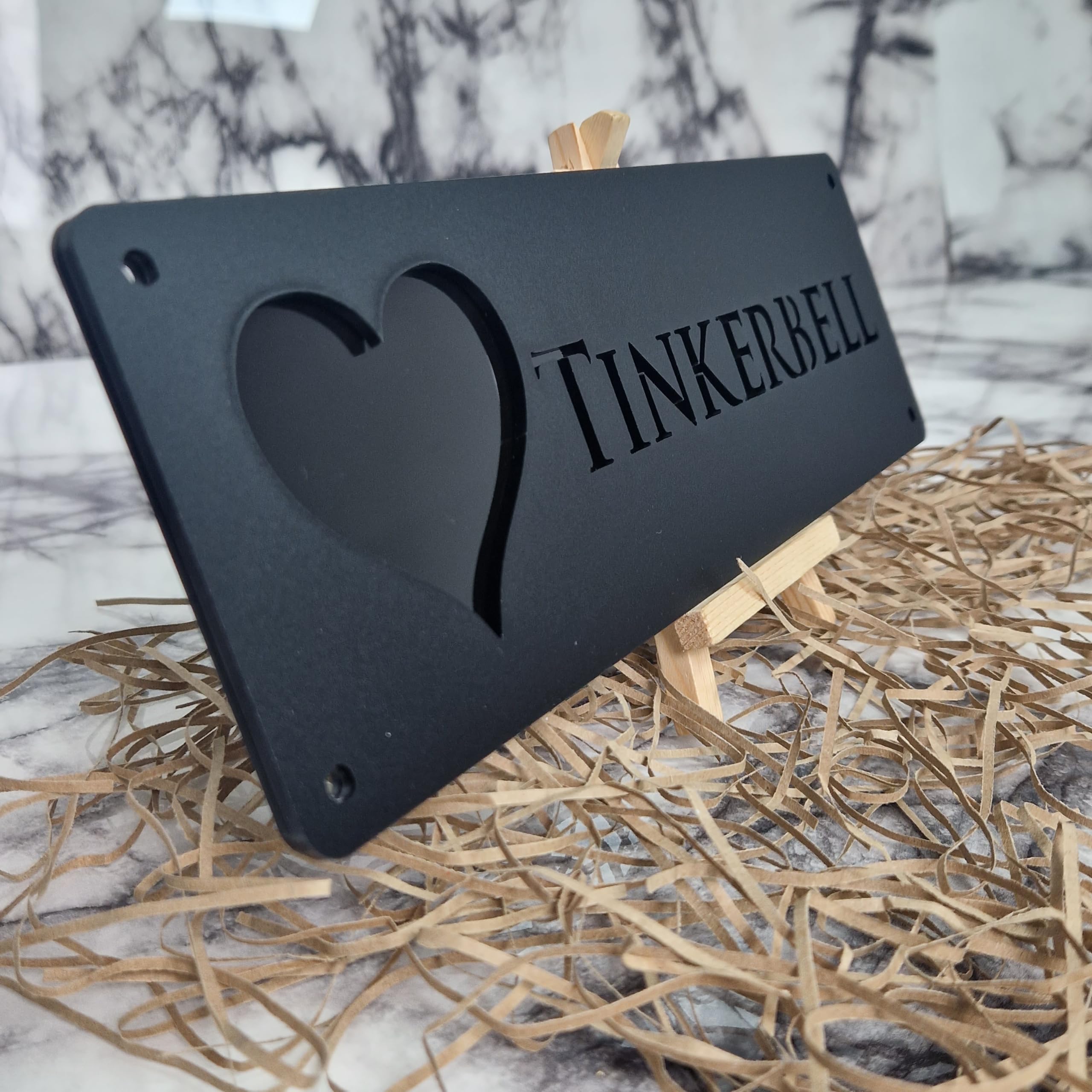 Black Mirror and Matt Black Personalised Horse stable Pony laser cut name door plate sign (L8-Love Heart)