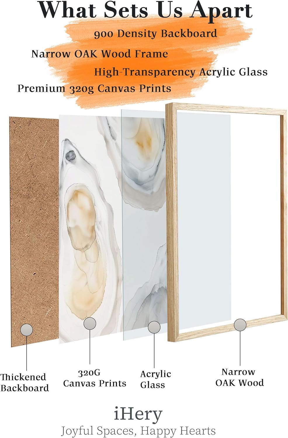 iHery Natural OAK Wood Abstract Coastal Oyster Framed Wall Art, 12x16 in Canvas Wall Art Hamptons Style Beach House Decor, Abstract Bathroom Decor Set of 1 For Bedroom Living Room