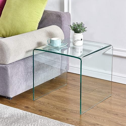 Mesa auxiliar de cristal para sala de estar, mesita de noche de vidrio para dormitorio (transparente)