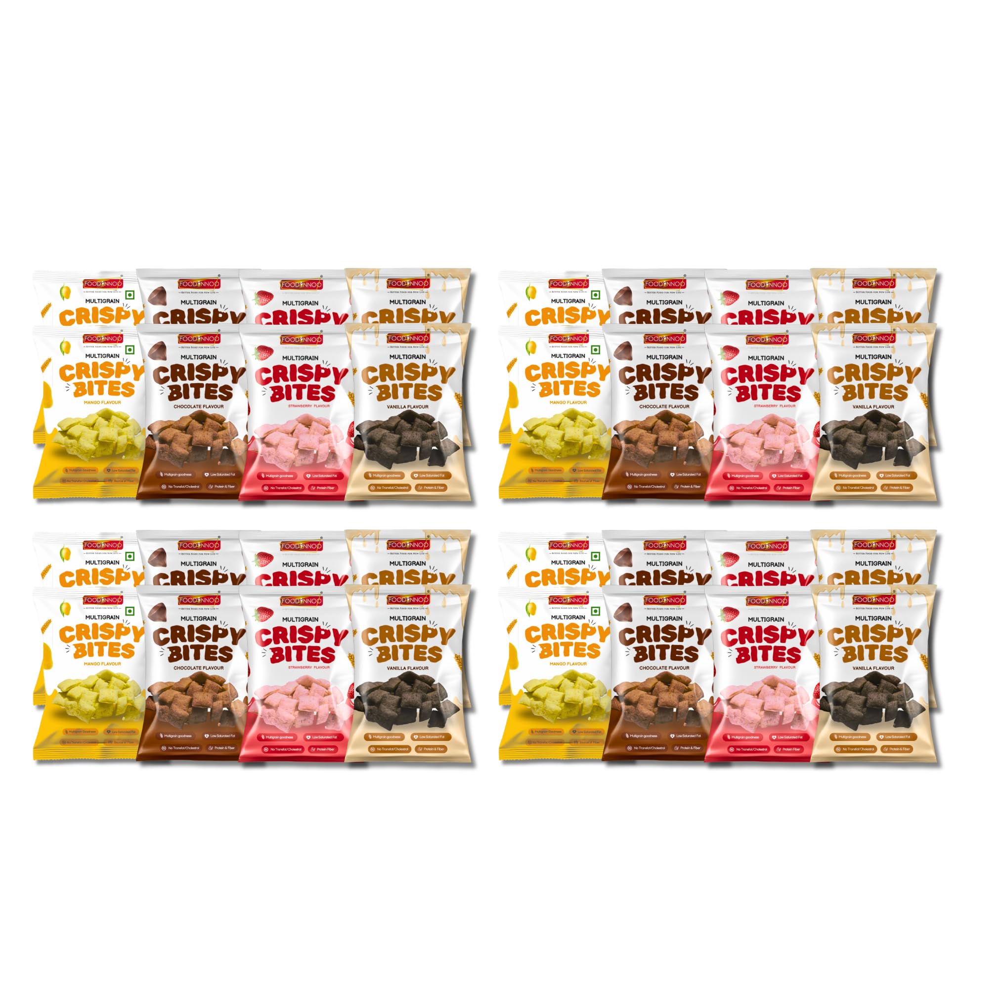FOODINNOO Crispy Bites Combo | Mango Vanilla Chocolate & Strawberry Flavored Crunchy Snacks | Assorted Ready to Eat Crispy Bites | Tea Time Munching Snack | Pack of 32 x 22g-picture-29
