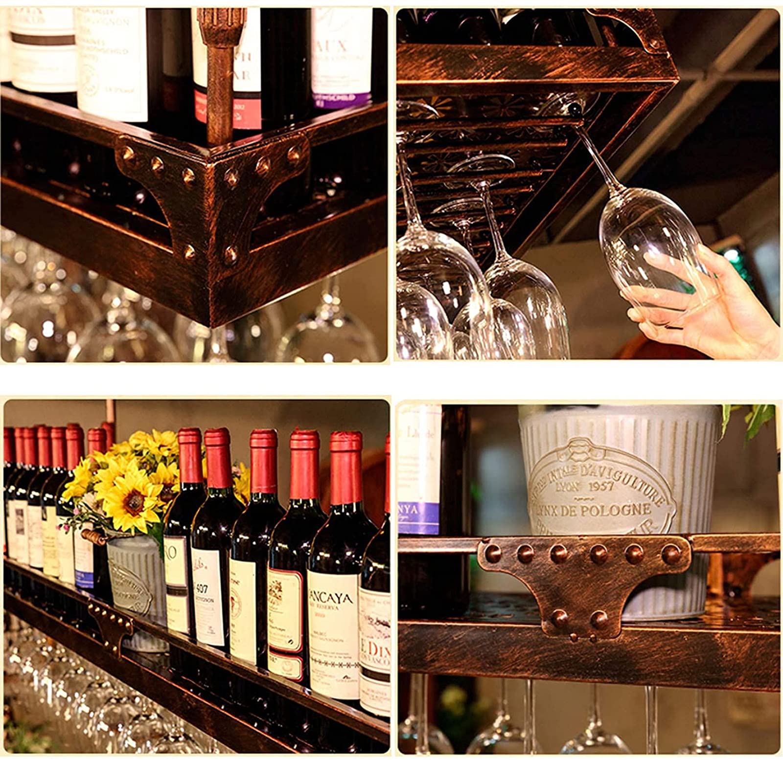 Amazon｜天井ワインラック、吊り下げワインボトルホルダー、高さ調節