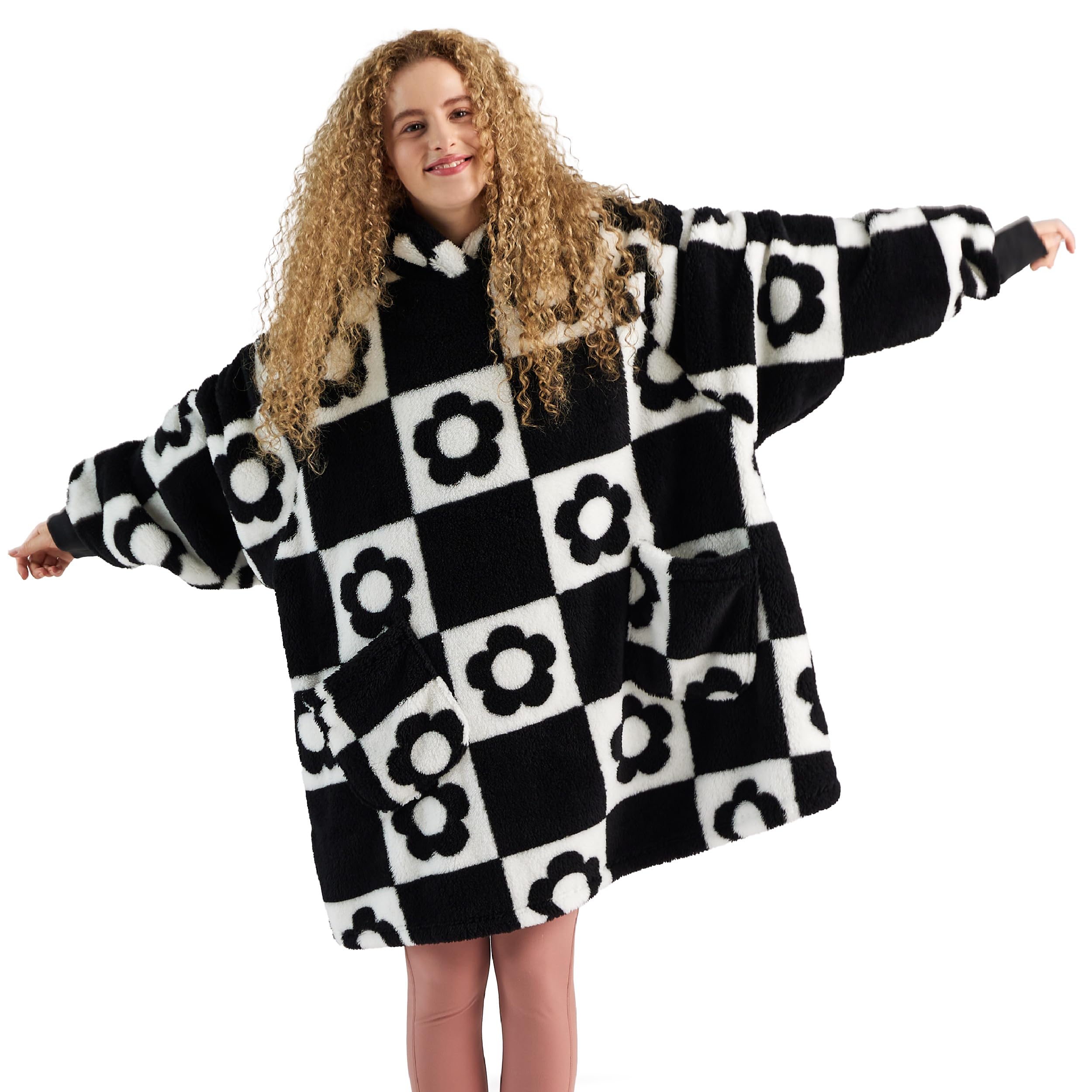 Bedsure Wearable Blanket Hoodie Checkered