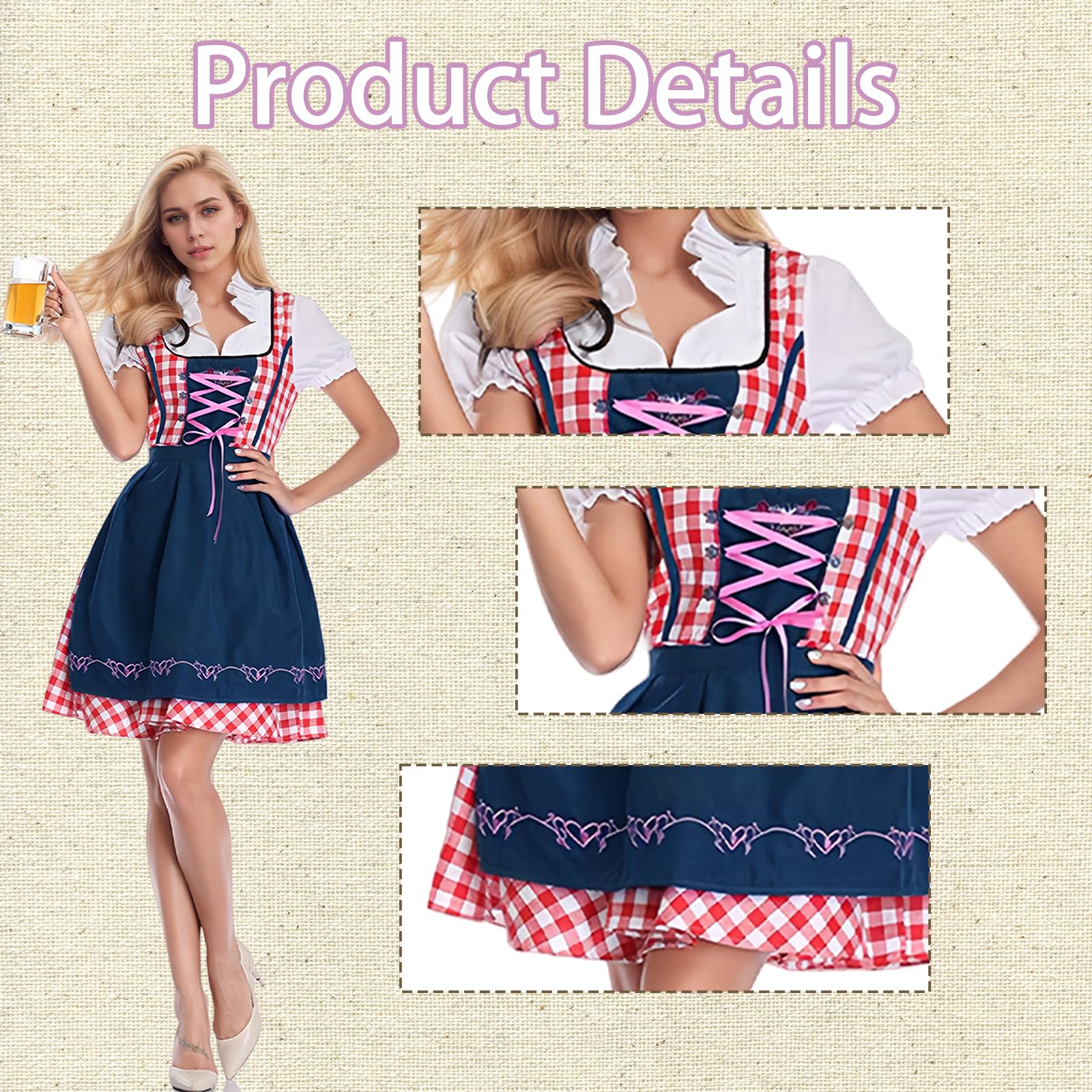 Dirndl Damen mit Schürze Trachtenkleid für Oktoberfest, Bayerische Trachtenmode in Midi-Länge