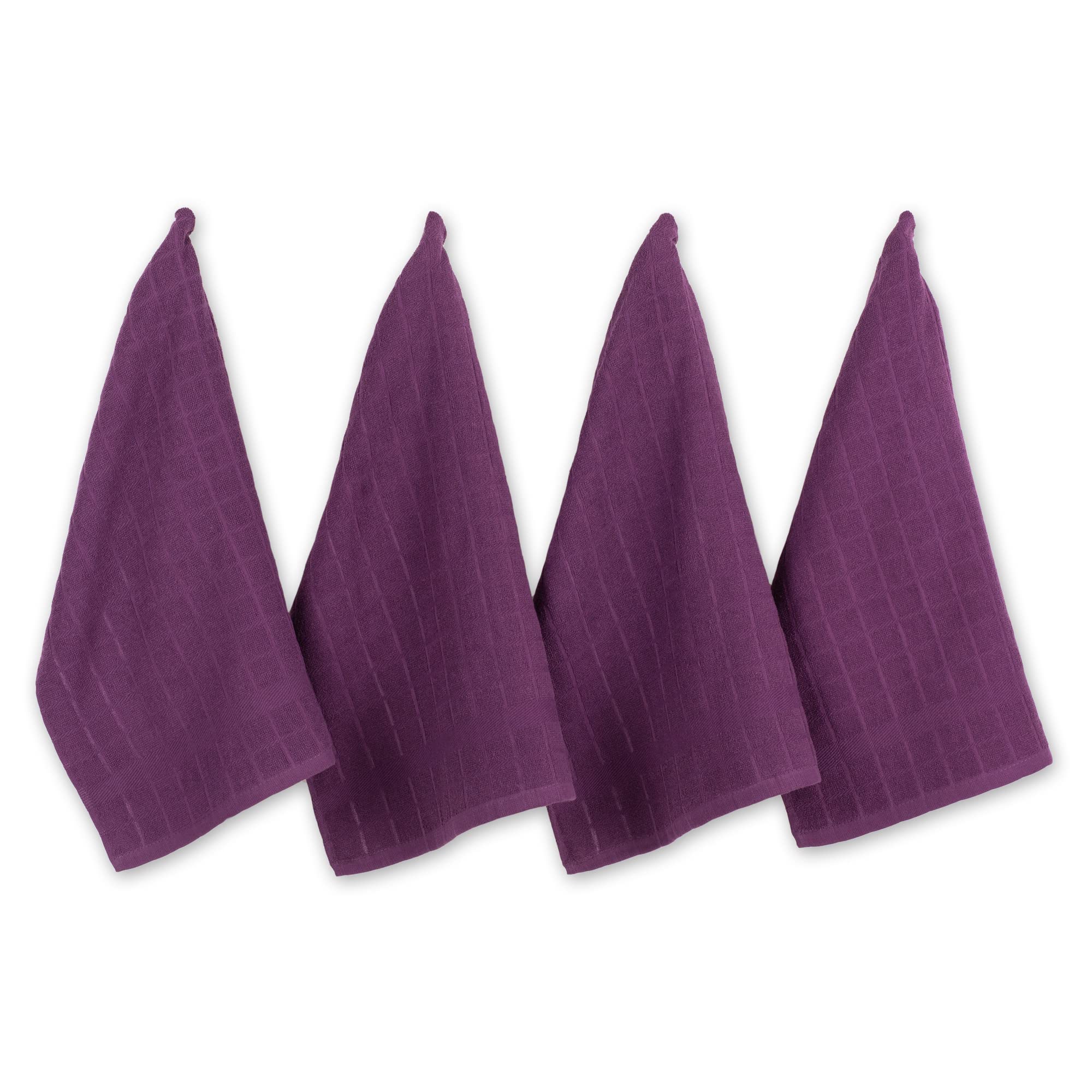 DII Basic Terry Collection Windowpane Dishtowel Set, 16x26, Eggplant Solid, 4 Piece