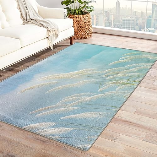 Washable Rugs for Living Room Bedroom, Pampas Grass Rug & Home Decor, Plant Area Rug 6x8, Non Slip Soft Low Pile Non-Shedding Indoor Carpet,