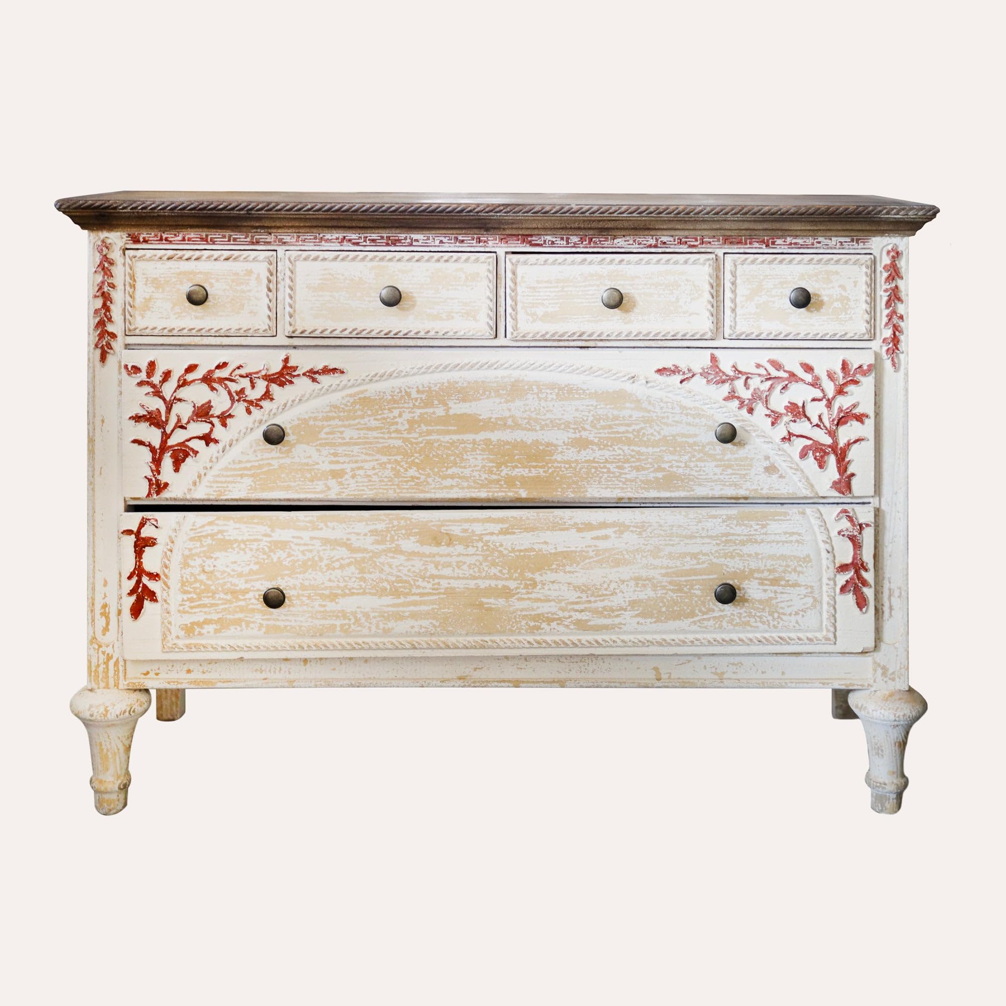 Keyhomestore | Cassettiera 6 cassetti in Legno Bianco Avorio 108x38x79 cm