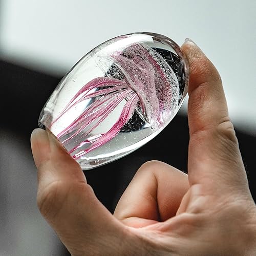 Miniatura 2 de Figura de medusa de vidrio soplado a mano, pisapapeles de vidrio que brilla en la oscuridad, adorno de animales marinos, decoración coleccionable de