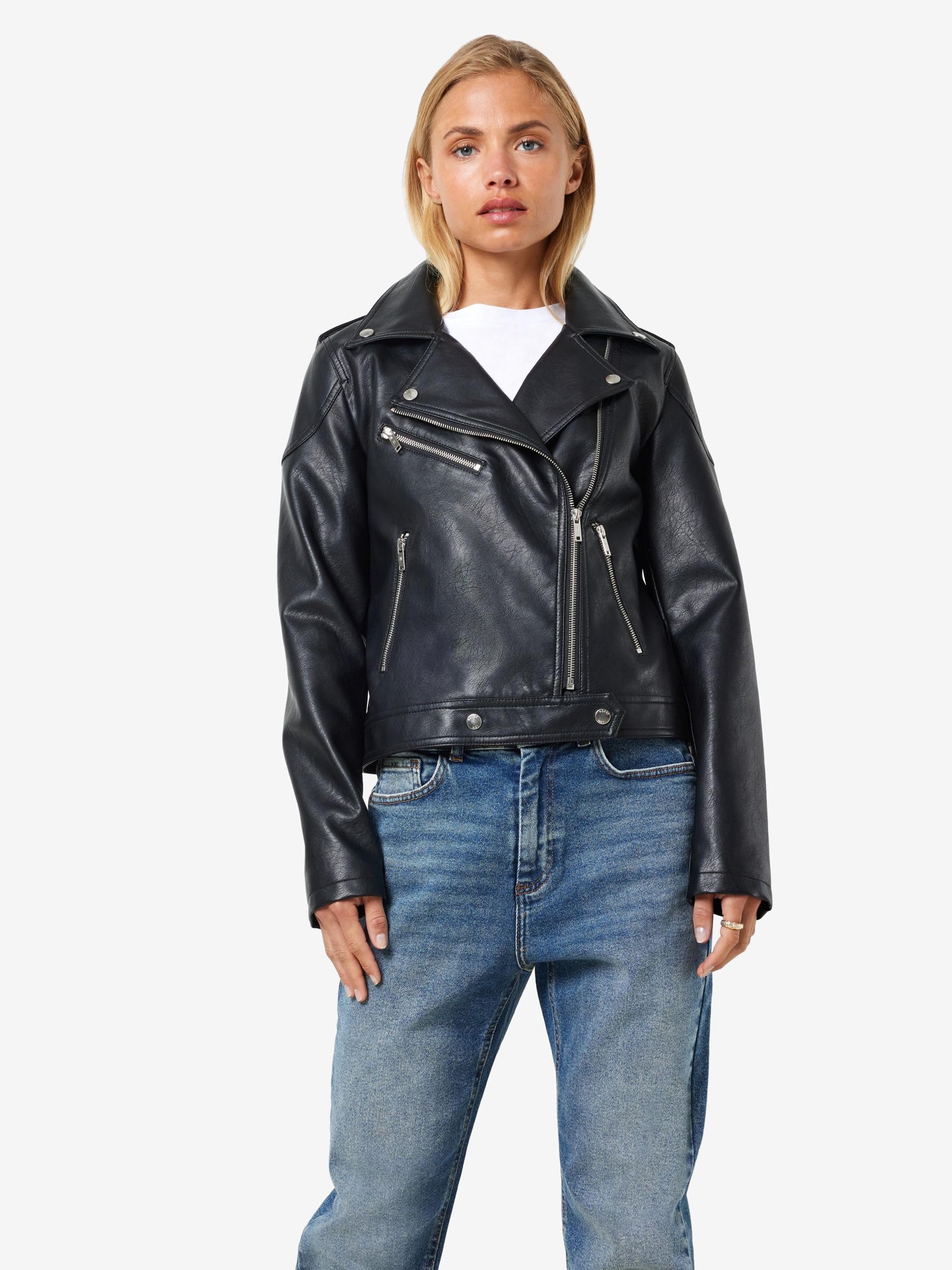 NOISY MAY Veste Rollo Femme Veste en imitation cuir noir 100% Polyester