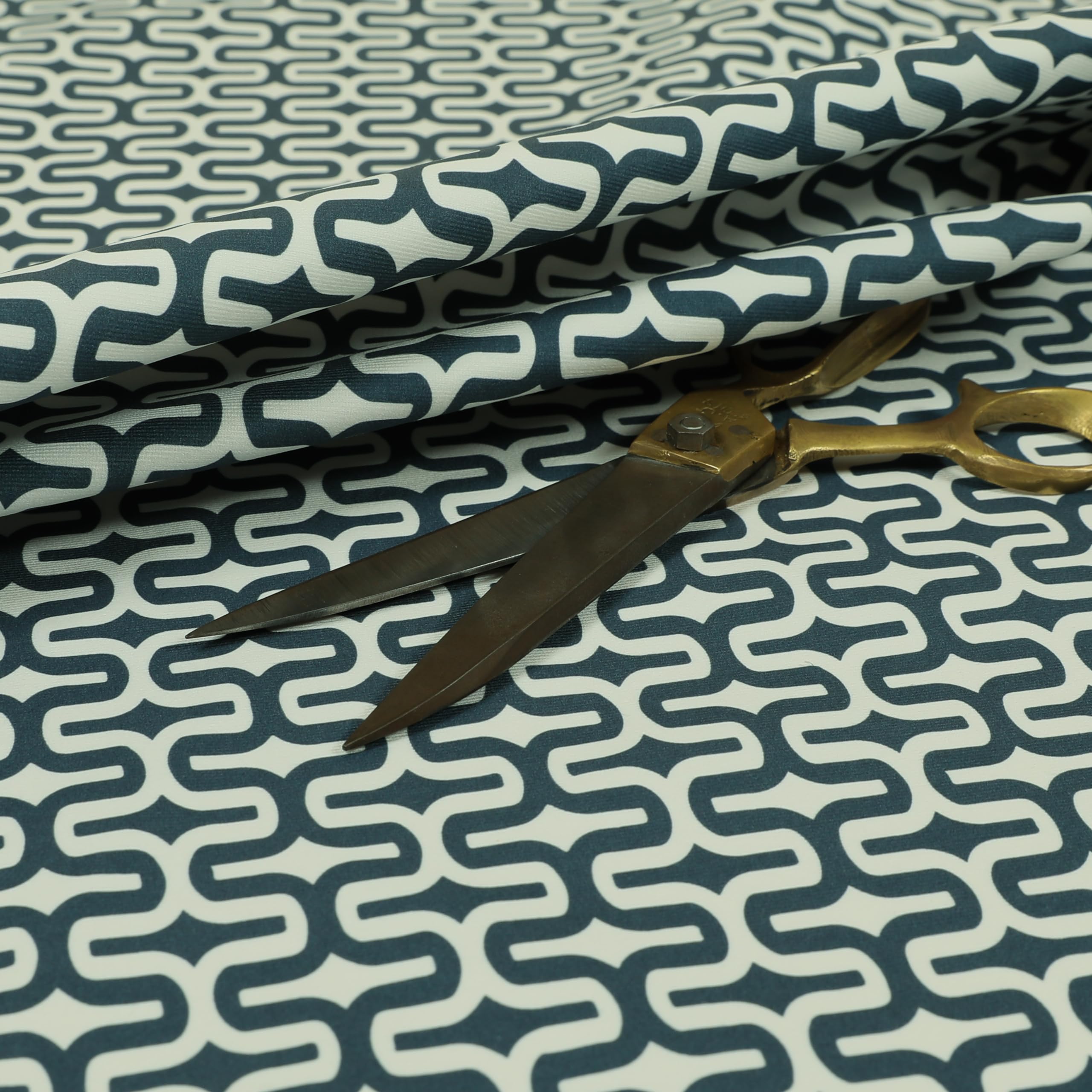 Redbrick Mill Fabrics Flame Retardant Repeated Medallion Geometric Pattern Blue Velour Faux Velvet Upholstery Fabrics (1 Metre) — image 1