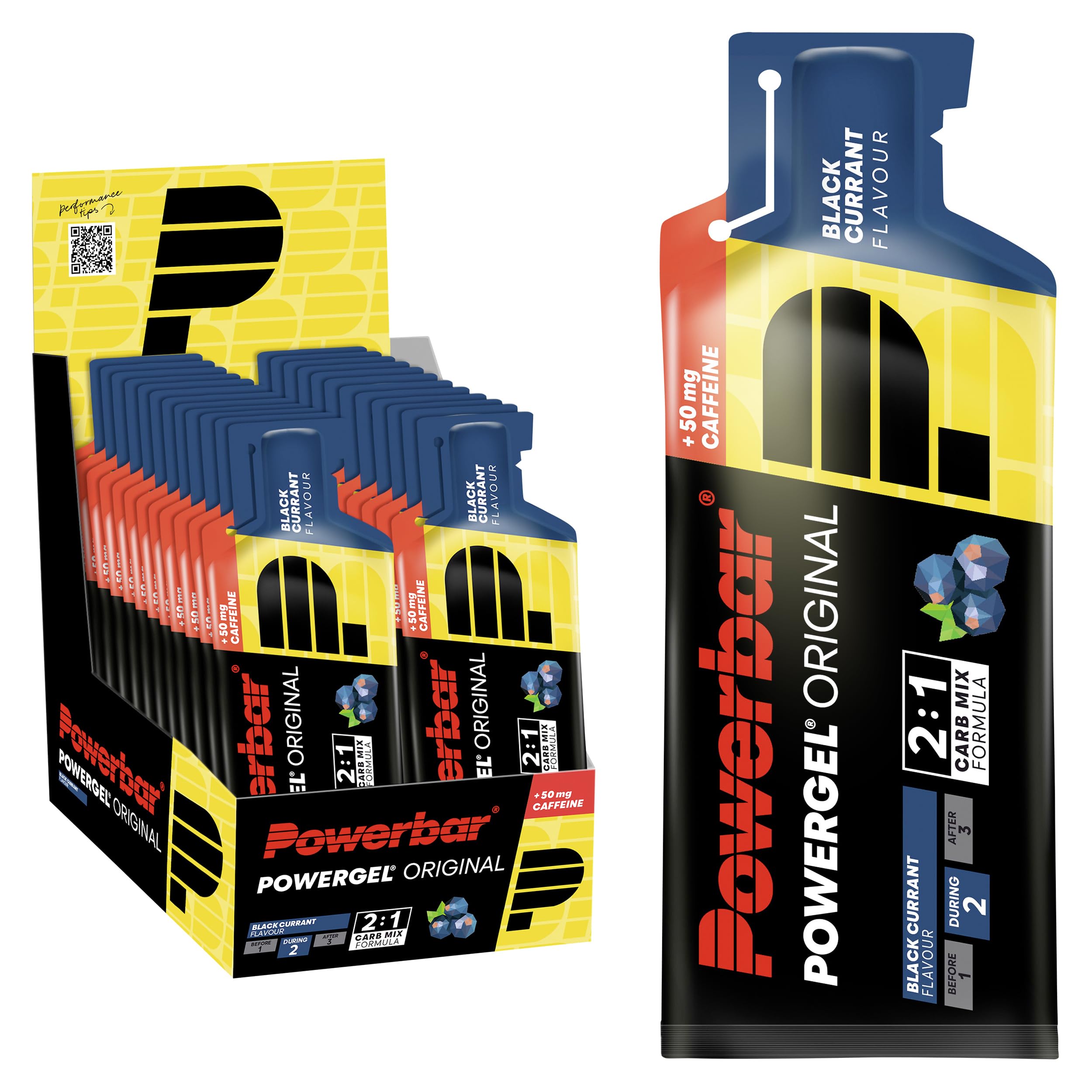 Powerbar - PowerGel Original - Black Currant - 24x41g - High Carb Energy Gel - Sodium - 50mg Caffeine