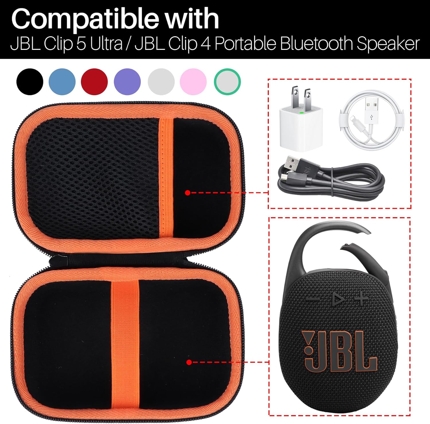 Hard Case Compatible with JBL Clip 5 Clip 4 Portable Speaker (Black Case) - Image 3