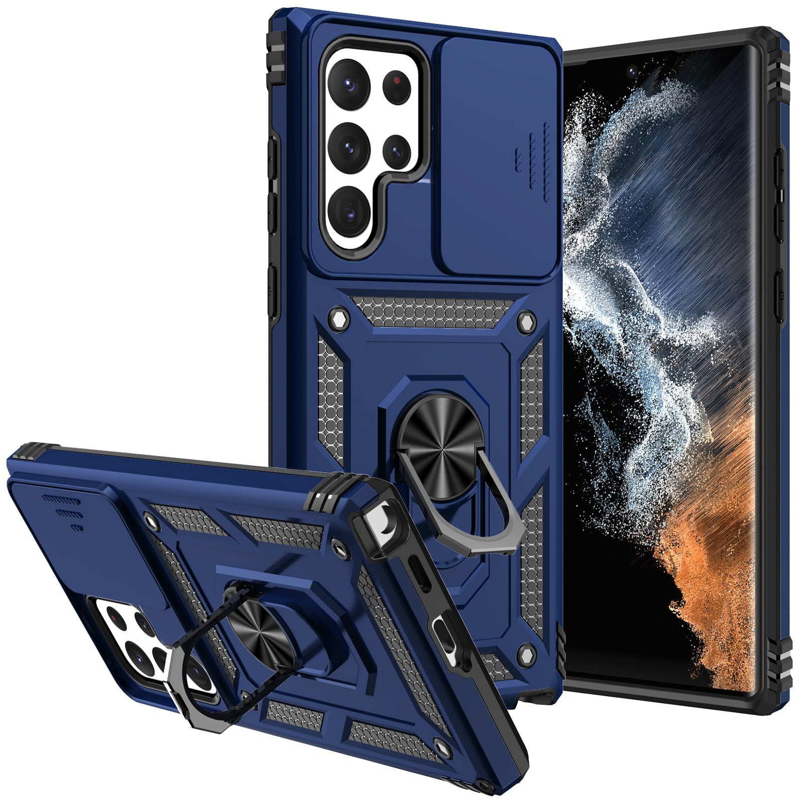 SKMY for S22 Ultra case,with Camera Cover,[Military Grade] 16ft.Drop Tested Cover with Magnetic Kickstand Protective Case for Galaxy S22 Ultra 6.8