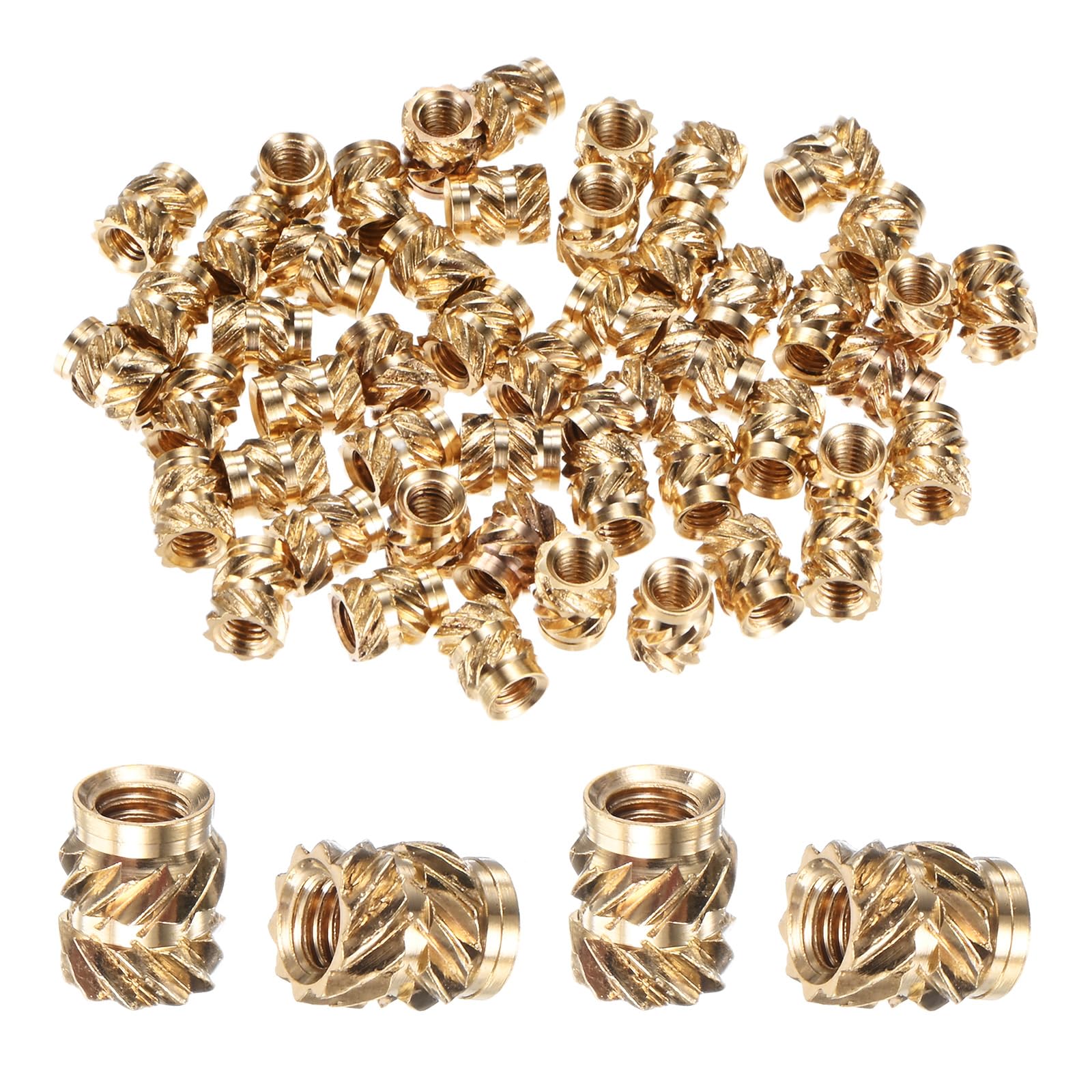 M METERXITY 50-Pack Threaded Inserts, M3 x 6mm L x 5mm OD Brass Heat Set Insert Nuts