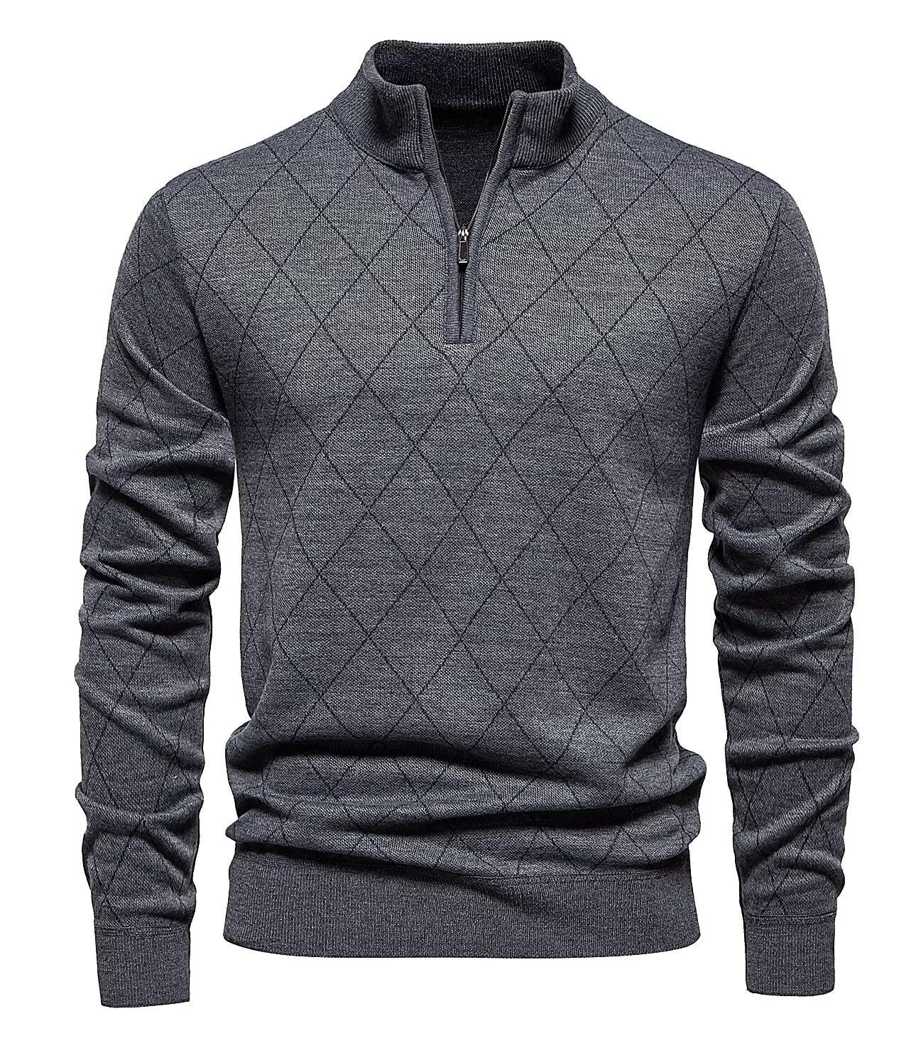 Jinsha Jersey Hombre Cuello Alto Primavera Invierno Sweater Pullover con 1/4 Cremallera Punto Moda Gris Negro Cálido Sueter para Hombre Suéter Ropa