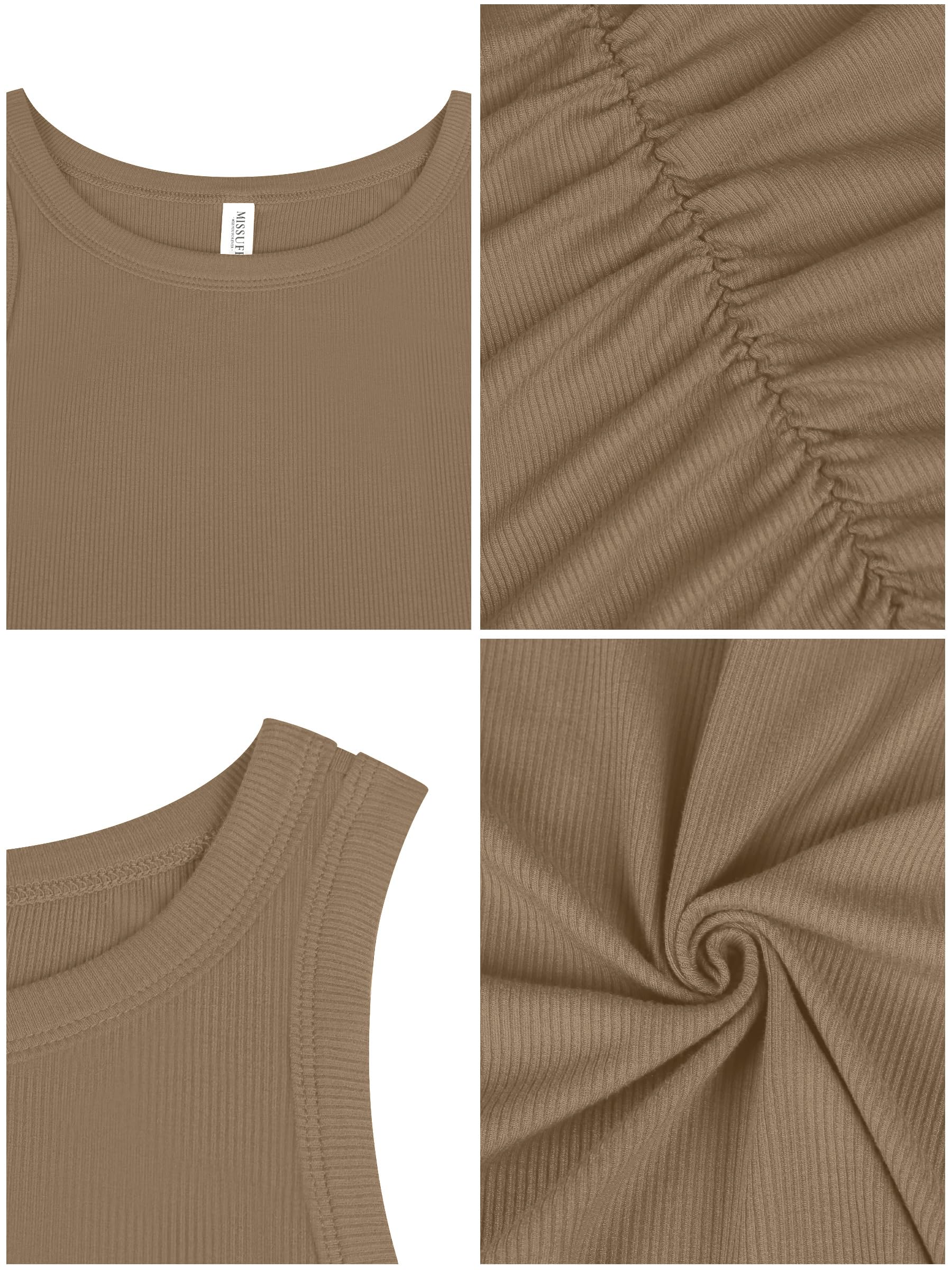 Missufe Vestido de verano 2025 para mujer, cuello redondo, fruncido, entallado, acanalado, ajustado, casual, mini vestido