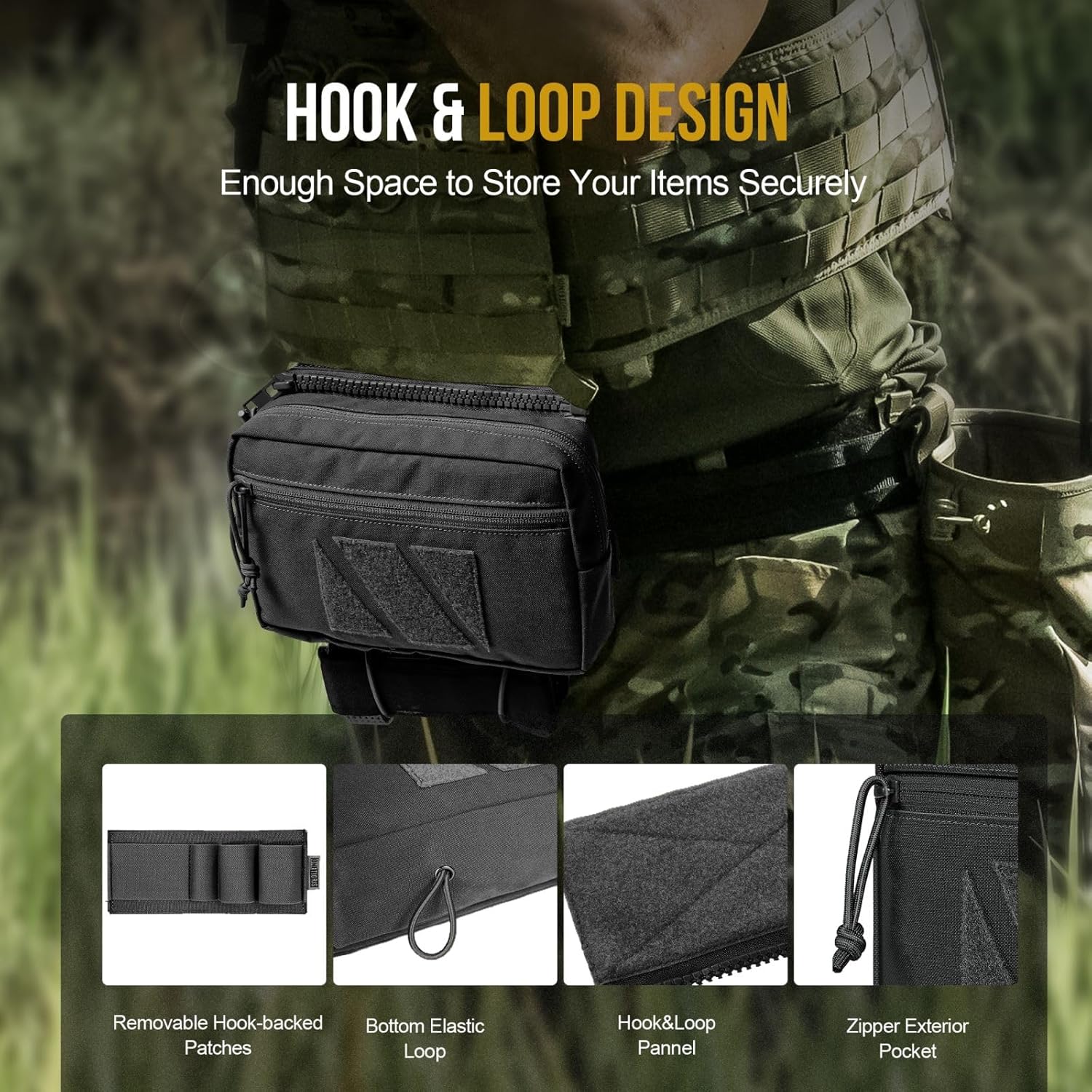 OneTigris Drop Pouch, Dangler Bag Tactical with Hook and Loop Panel for Vest Chest Rig Plate Carrier