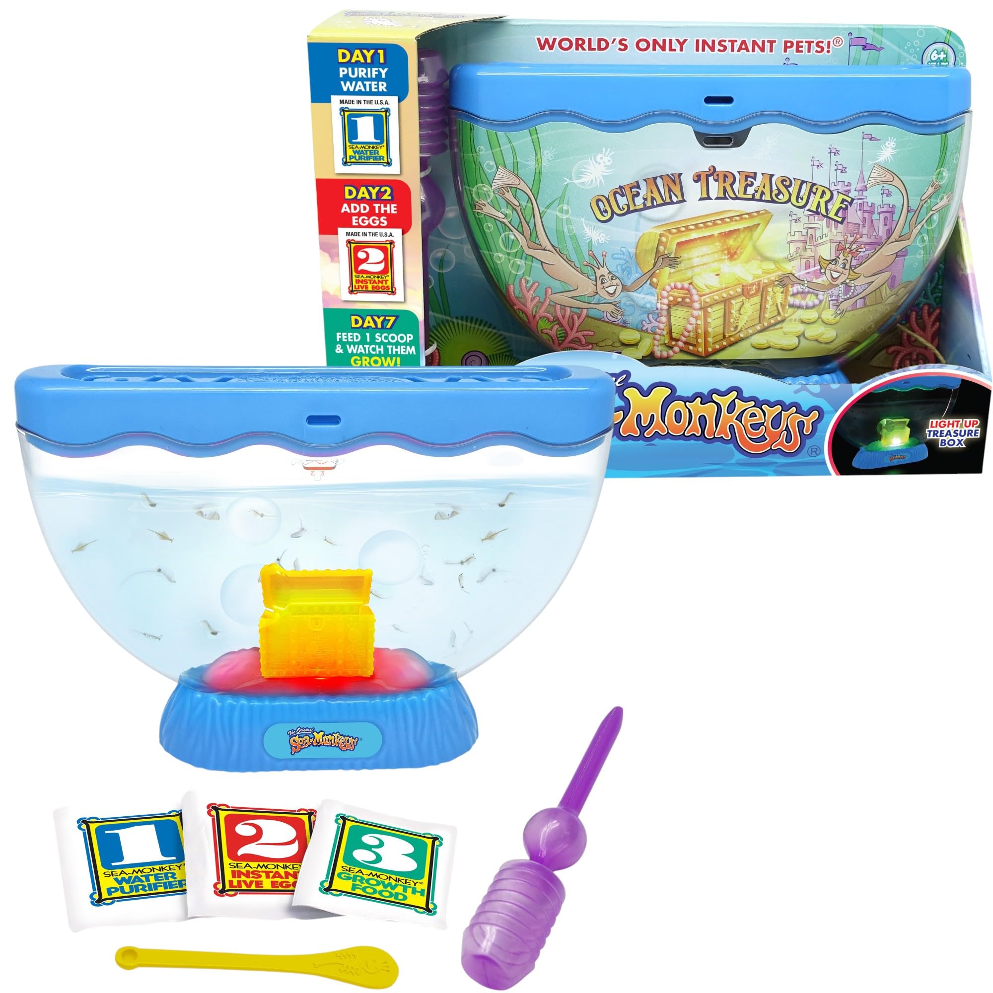 The Original Sea Monkeys - Ocean Treasure Aquarium - Raise Your Own Pet Educational Science Kit - Great Science Experiment for Kids - Grow Your Own Pet - Random Colors Available