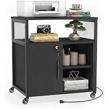 LOKO Mobile Lateral File Cabinet with Lockable Door, Charging Station Black