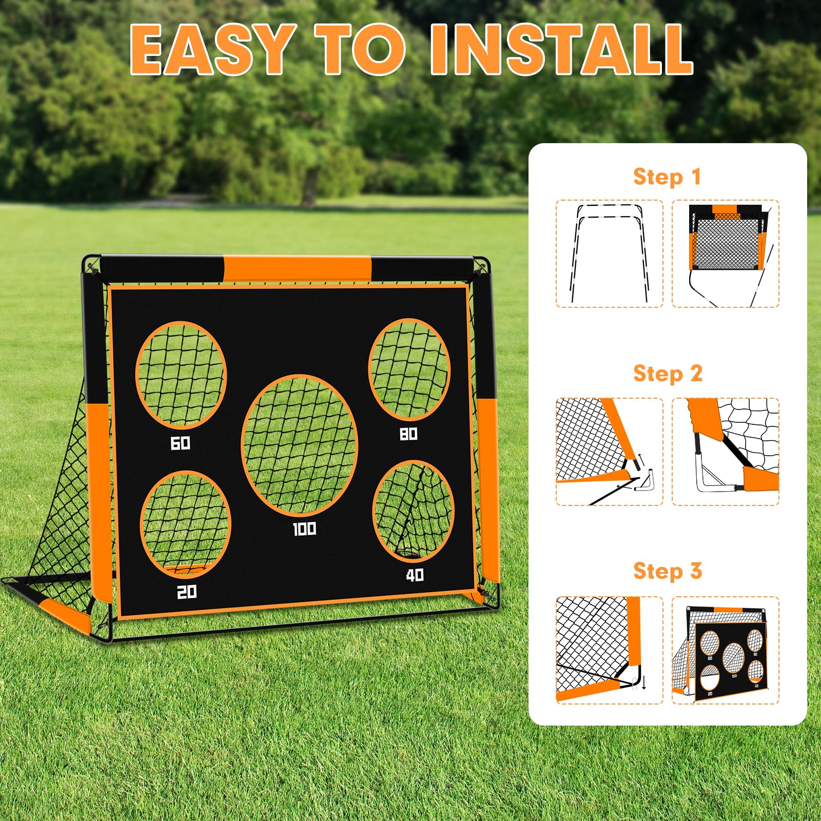 But de Foot 2 en 1 pour Jardin, Cage de Football avec Cible de Tir, Filet Pliable Outdoor, But pour Enfants avec 4 Piquets et Sac de Transport