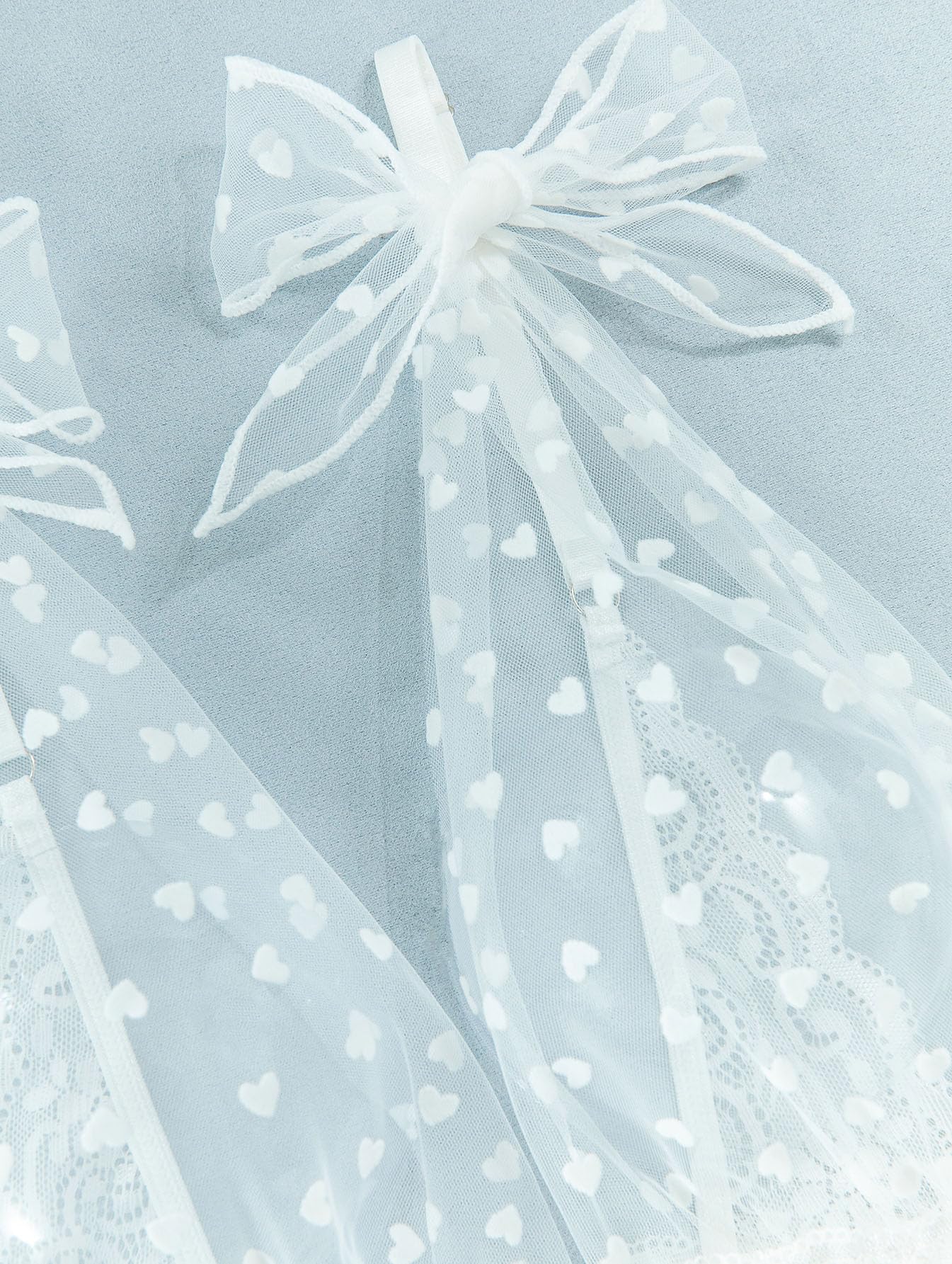 Lilosy Sexy Polka Dots Mesh Sheer Lace Babydoll Chemise Lingerie Set Floral Sleep Wear: Small Heart White