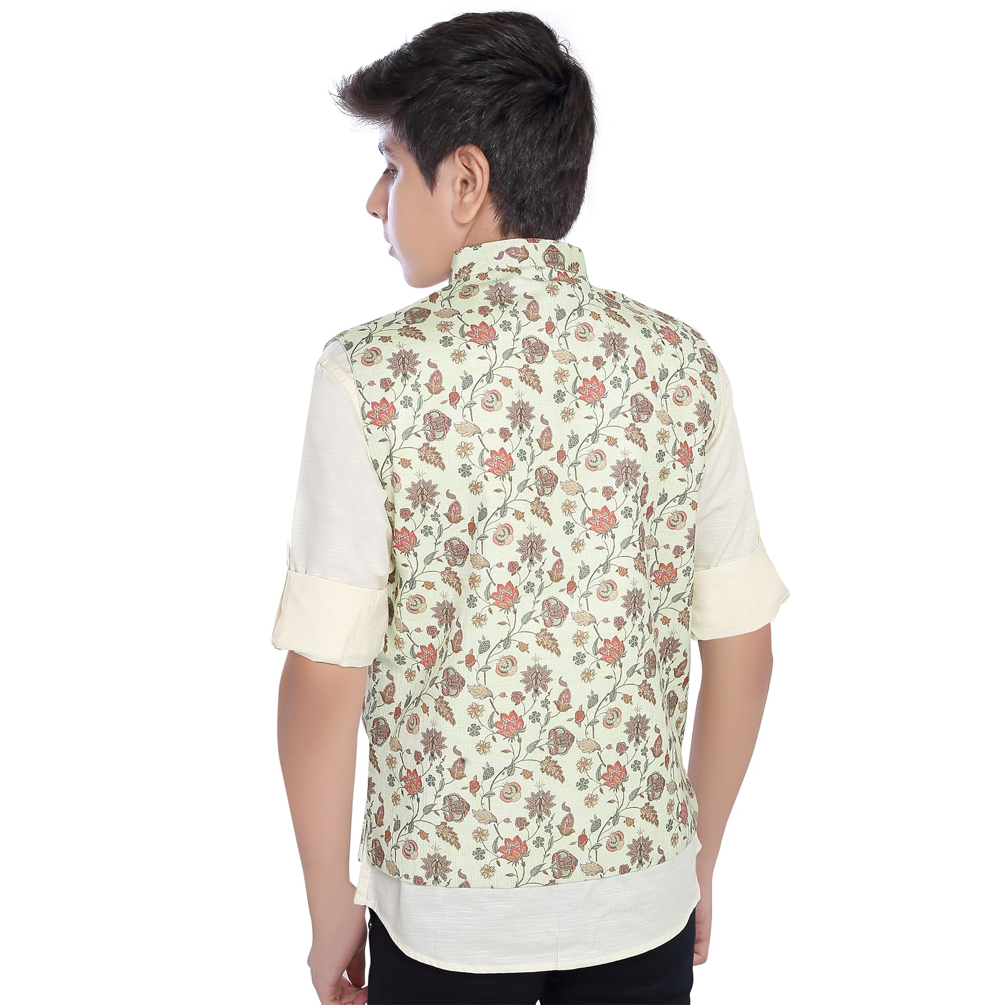 CHARCHIT Boys SeaGreen Printed Nehru Jacket and Shirt 3