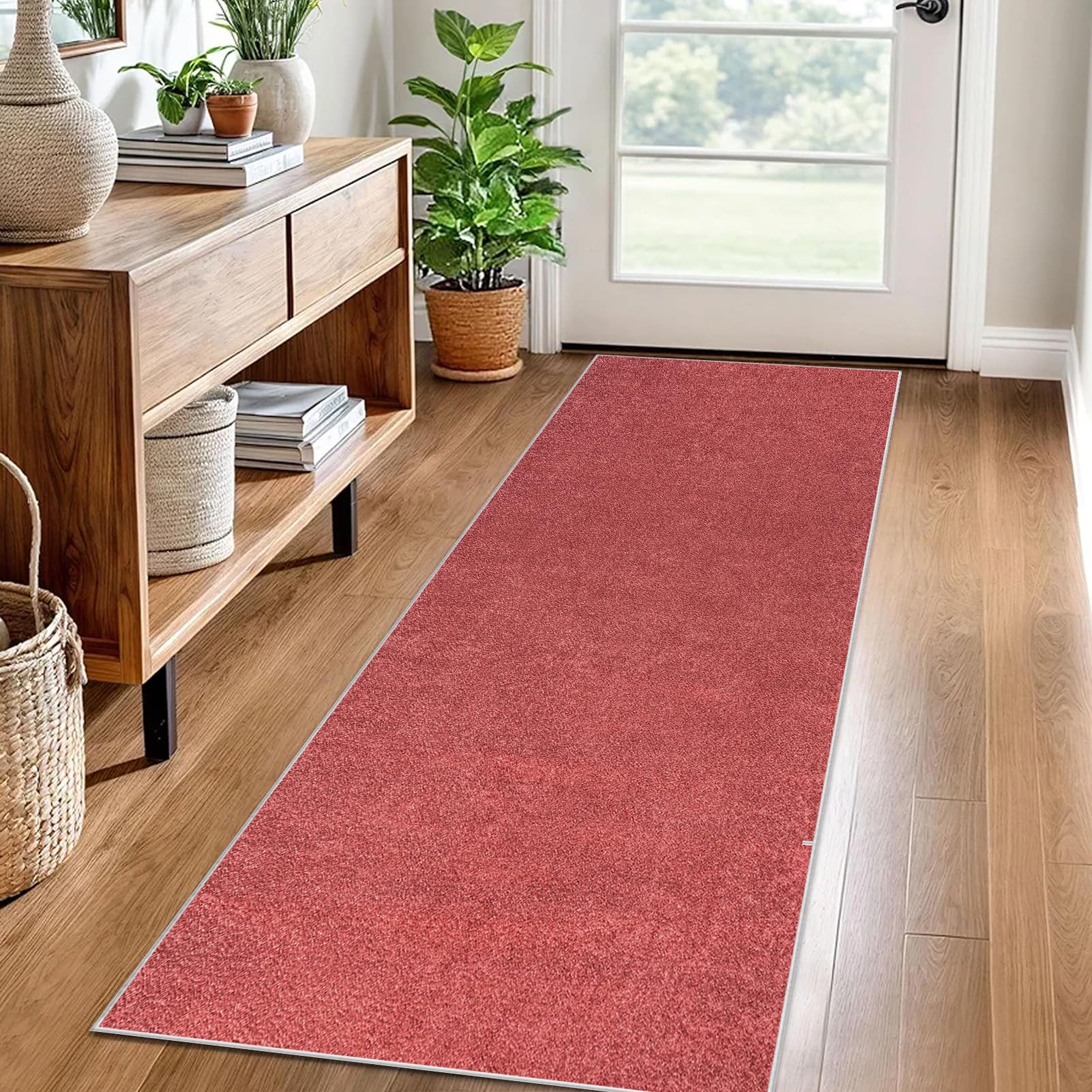 Carpet Runner for Hallway Non Slip Long 120 x 300 cm Washable Kitchen Runner Rugs for Hallway Red Heavy-Duty Absorbent Area Rugs Door Mats Carpet Floor Mat Hallway Runner Rug for Entryway Laundry