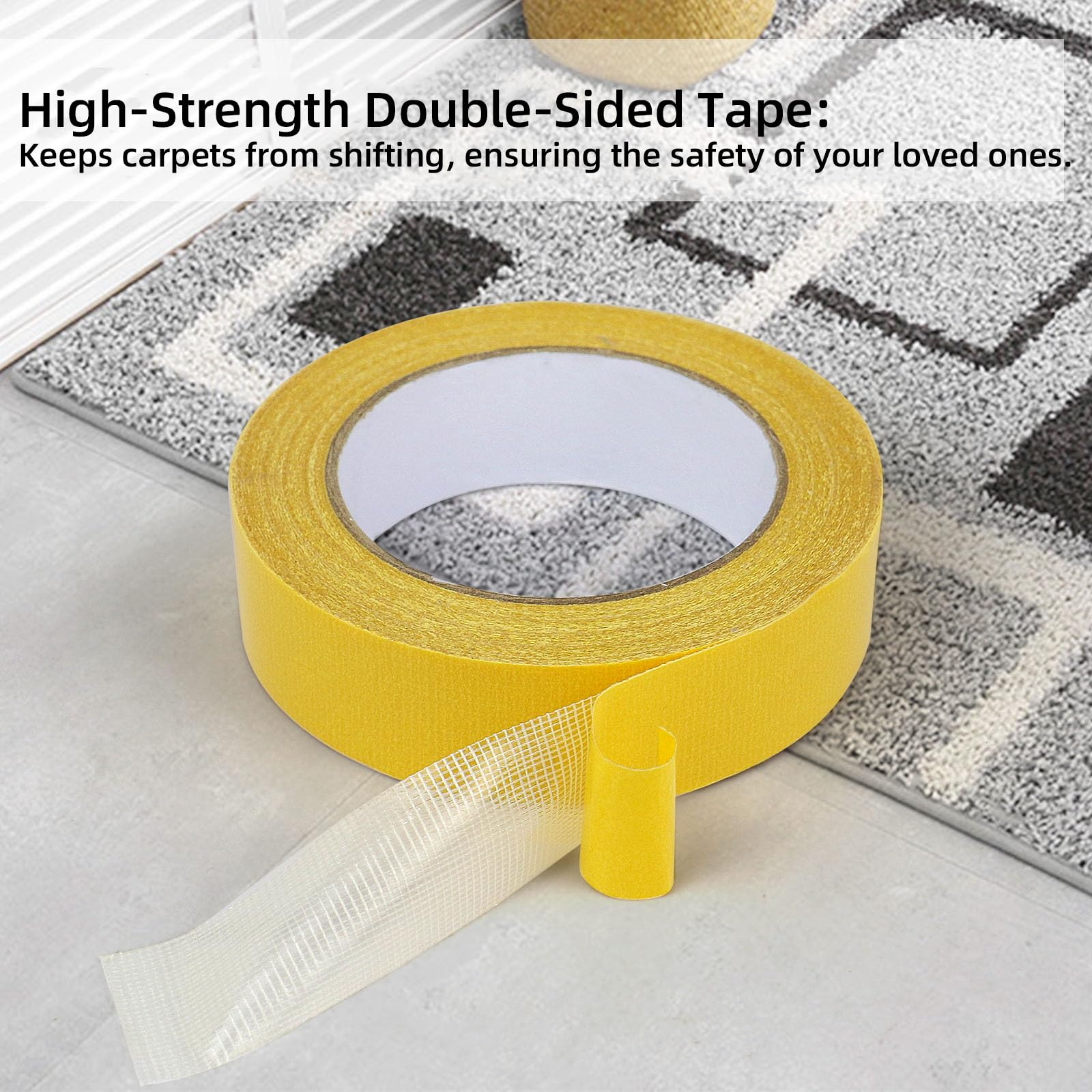 BOMEI PACK Lot de 3 rouleaux de ruban adhésif double face en papier jaune 35 mm x 20 m super adhésif pour tapis, sol, décoration murale et loisirs créatifs
