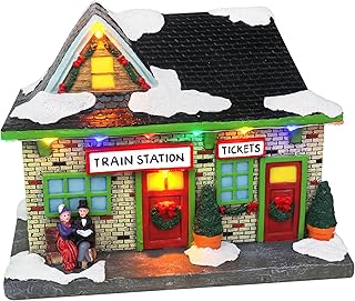 Christmas Village Tabletop Train Station - Pre-lit Winter Snow Village - Perfect Addition to Your Christmas Indoor Home Decorations - Great Centerpiece for Your Collection - A Thoughtful Gift